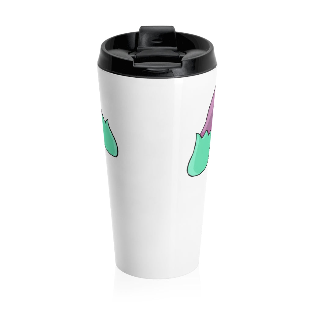 Morphesis Stainless Steel Travel Mug with black plastic lid, perfect for coffee and tea lovers.