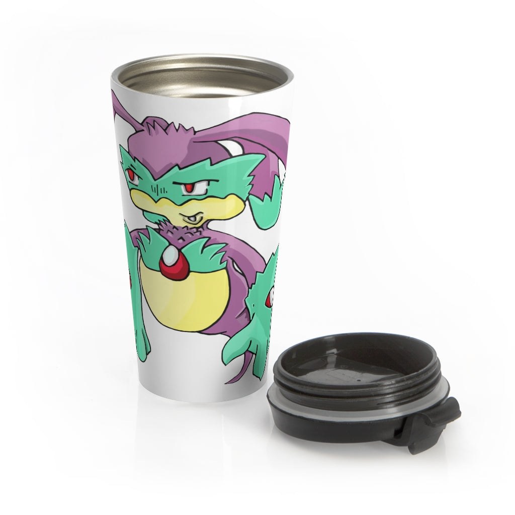 Morphesis Stainless Steel Travel Mug with black plastic lid, perfect for coffee and tea lovers.