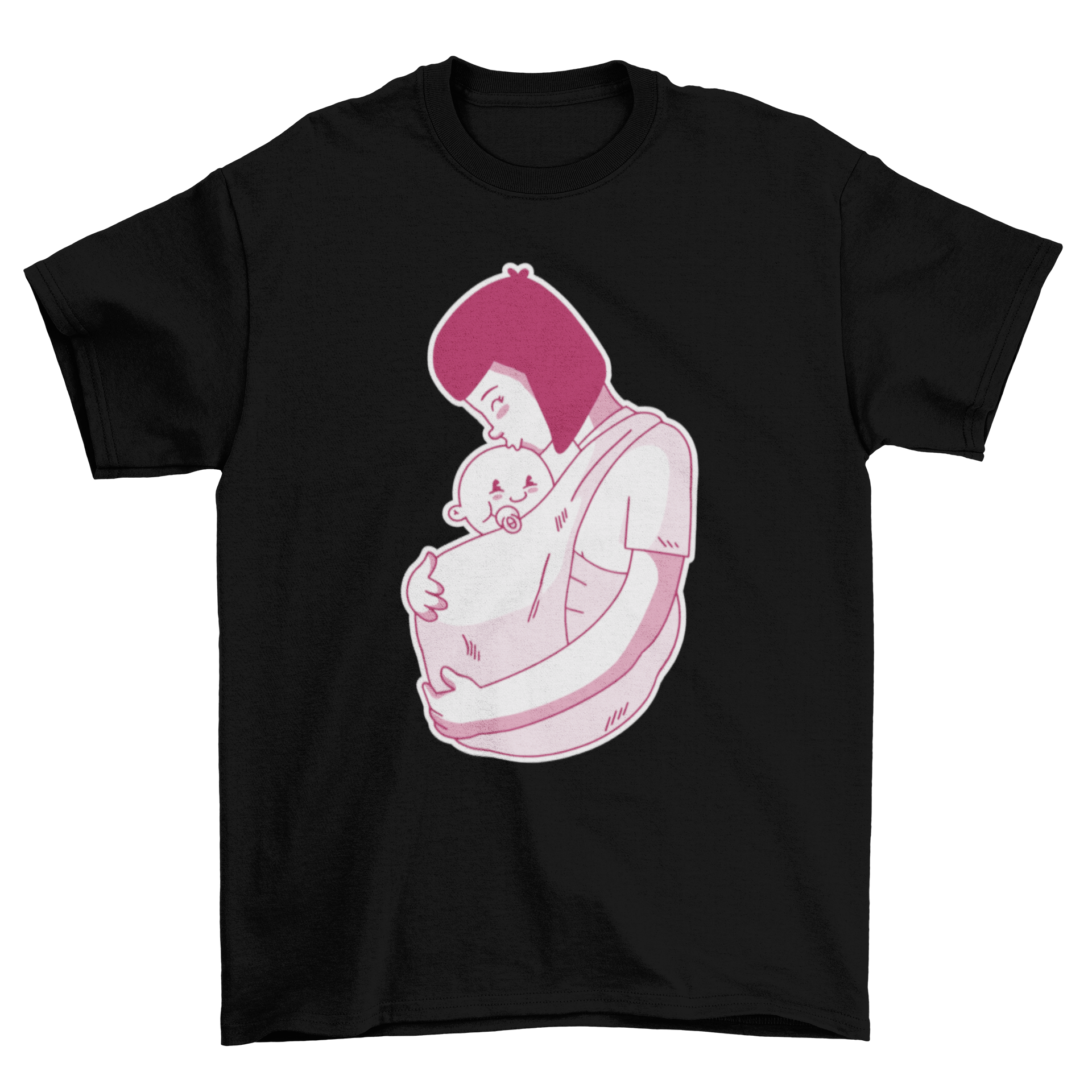 A stylish t-shirt featuring a heartwarming design of a mother holding her baby, perfect for celebrating motherhood.