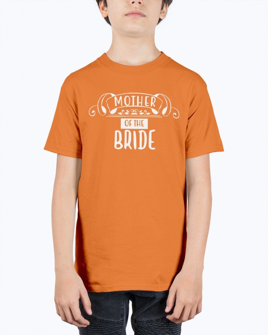 Unisex youth tee featuring 'Mother of the Bride' design, perfect for weddings and bridal events.