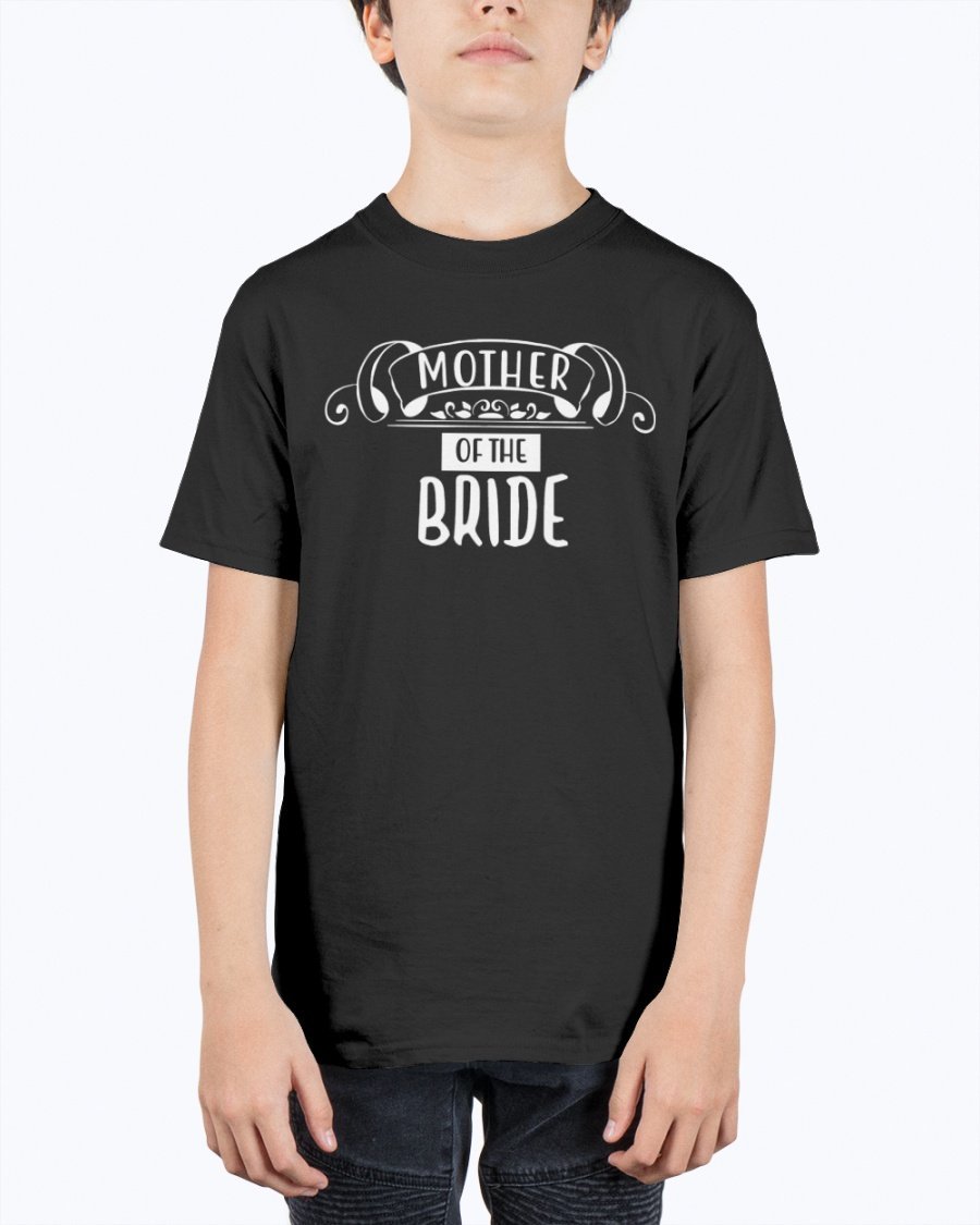 Unisex youth tee featuring 'Mother of the Bride' design, perfect for weddings and bridal events.