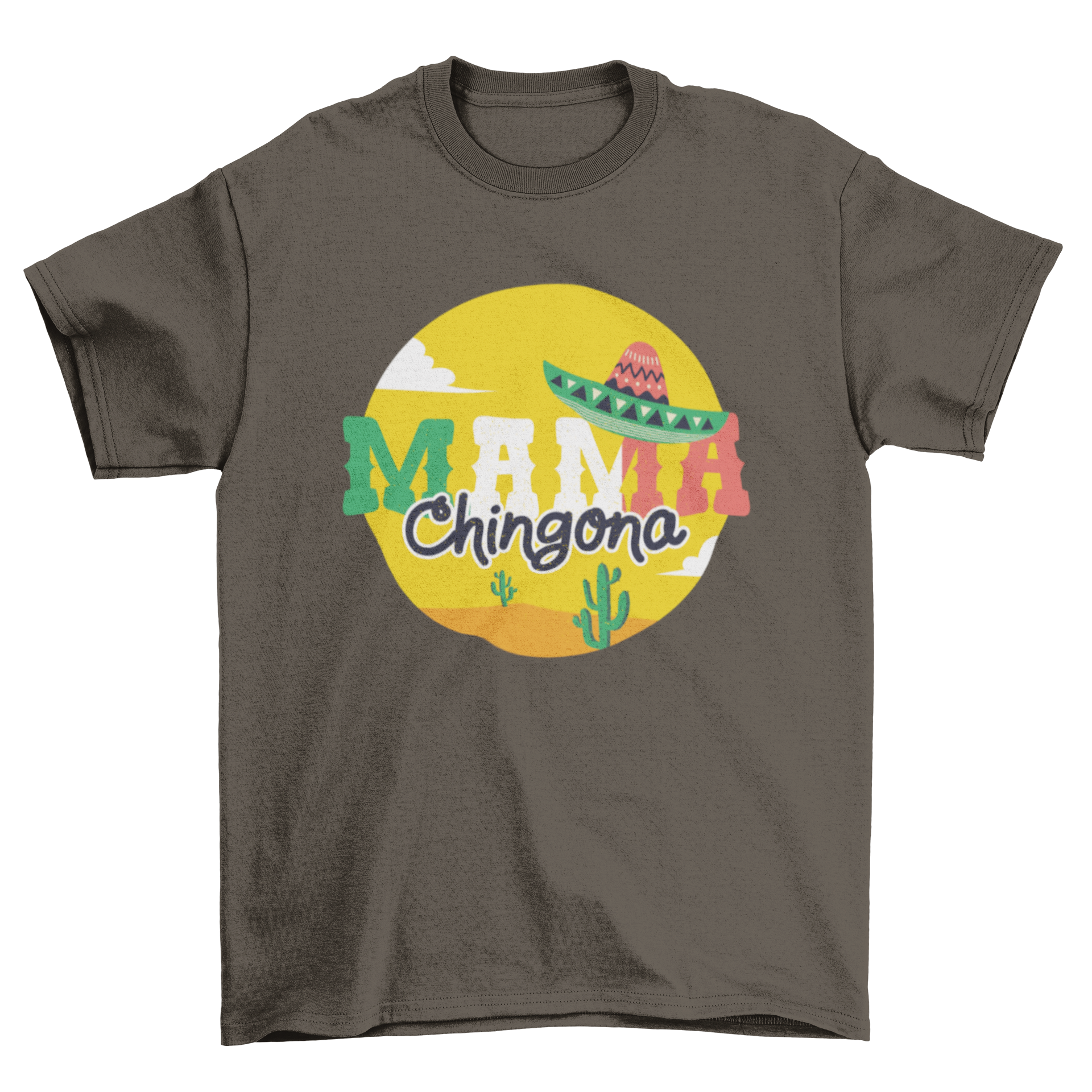 Mother's Day Spanish Quote T-Shirt featuring 'Mama Chingona' with a colorful Mexican landscape illustration.