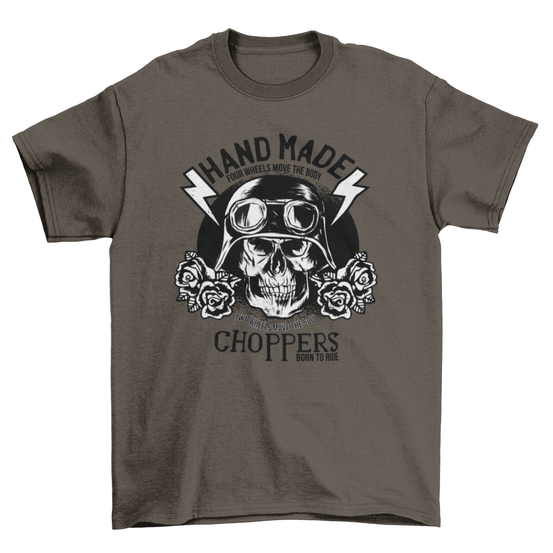 Motorbiking Quote T-shirt featuring a skull with a motorbike helmet and goggles, showcasing a unique design for bikers.