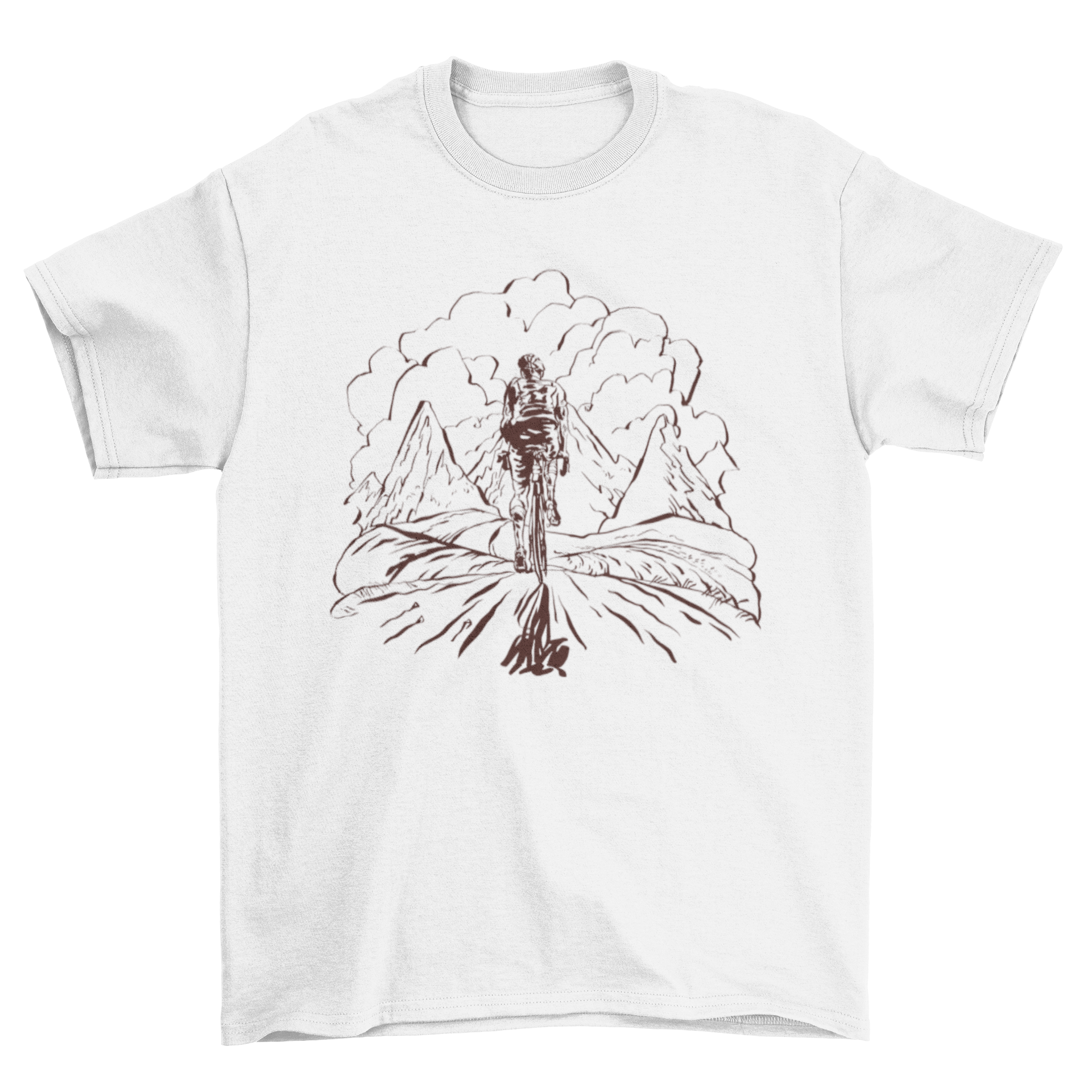 Hand-drawn mountain bike t-shirt featuring a cyclist in action, showcasing intricate details and artistic design.