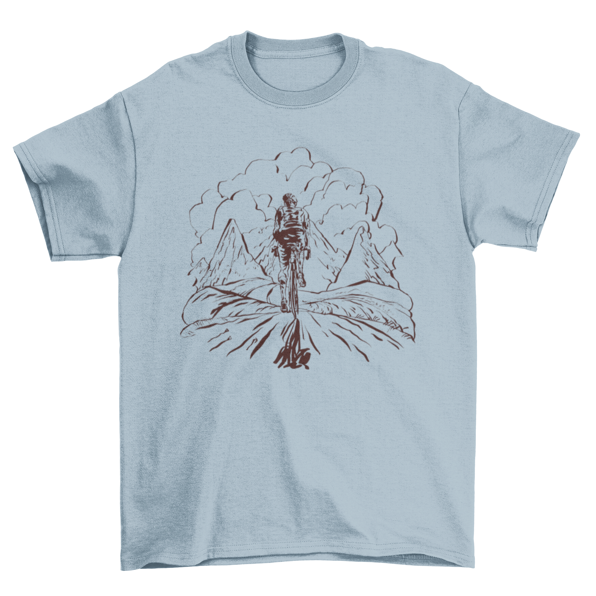 Hand-drawn mountain bike t-shirt featuring a cyclist in action, showcasing intricate details and artistic design.