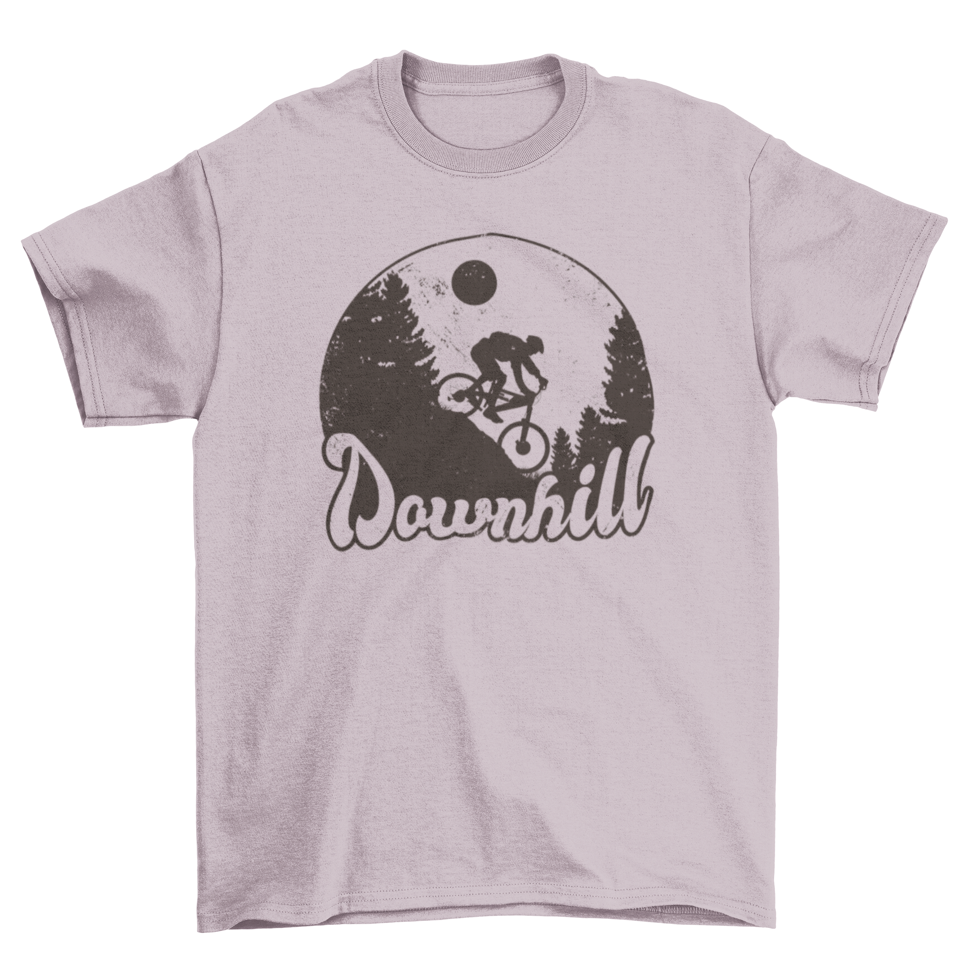 Mountain biking downhill t-shirt featuring a cyclist silhouette and the quote 'Downhill' on a stylish design.