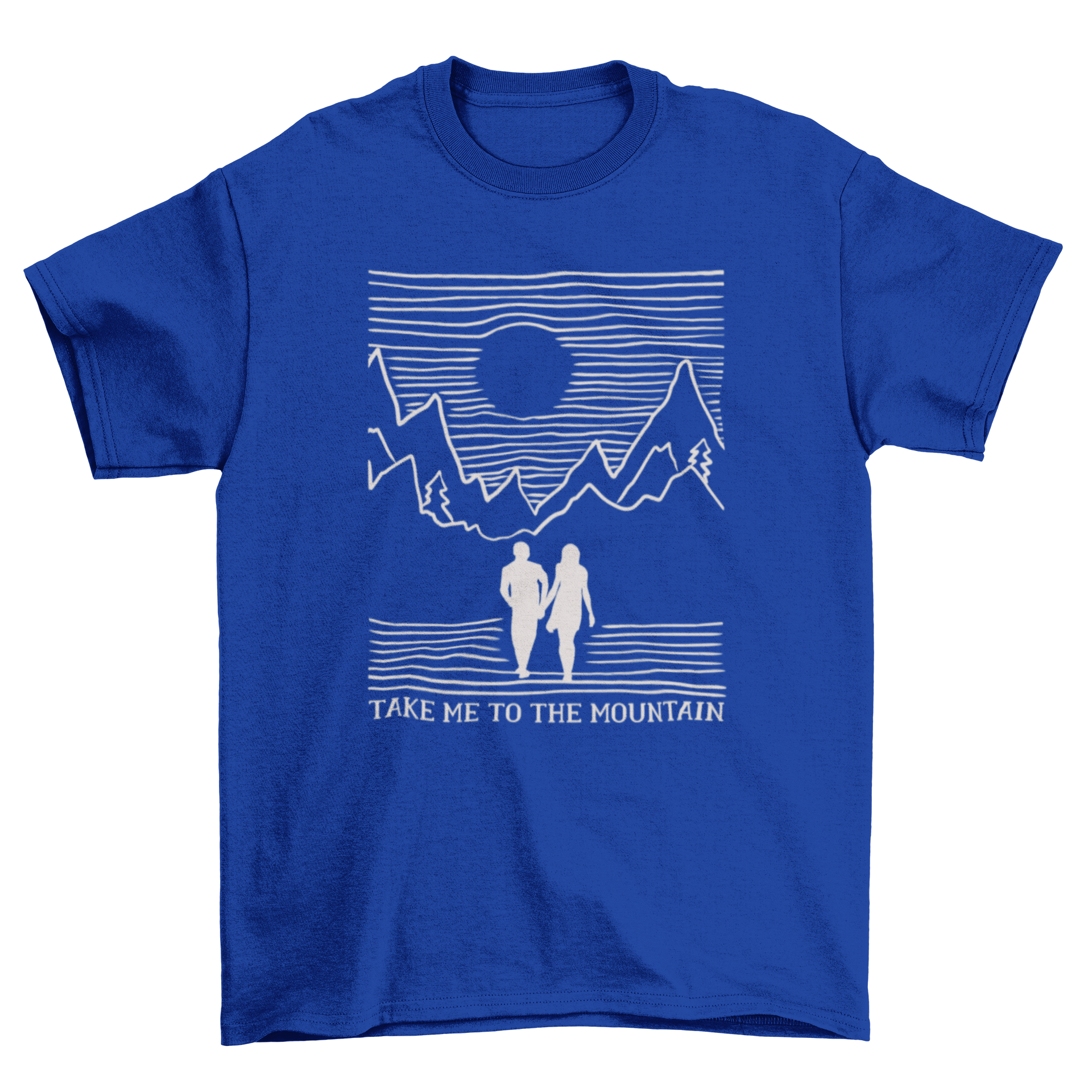 Mountain Couple Quote T-shirt featuring a couple silhouette walking towards a mountain with the quote 'TAKE ME TO THE MOUNTAIN.'