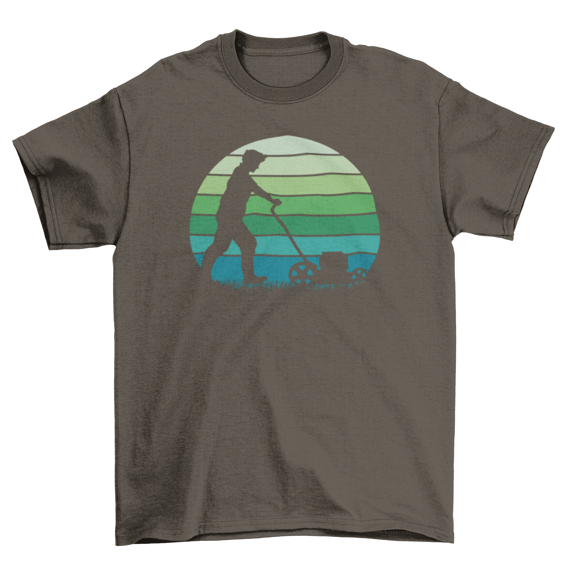 A stylish t-shirt featuring a bold silhouette of a mower, perfect for lawn care enthusiasts.