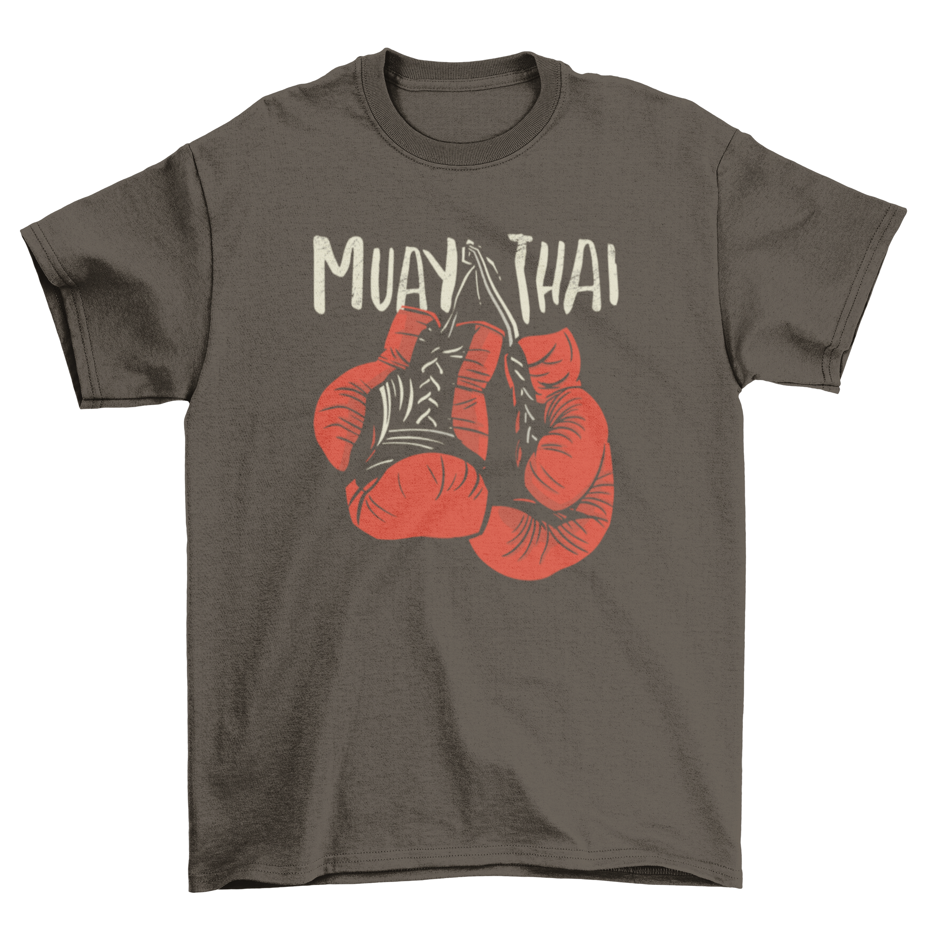 Muay Thai Gloves T-shirt featuring boxing gloves and text MUAY THAI, perfect for martial arts enthusiasts.