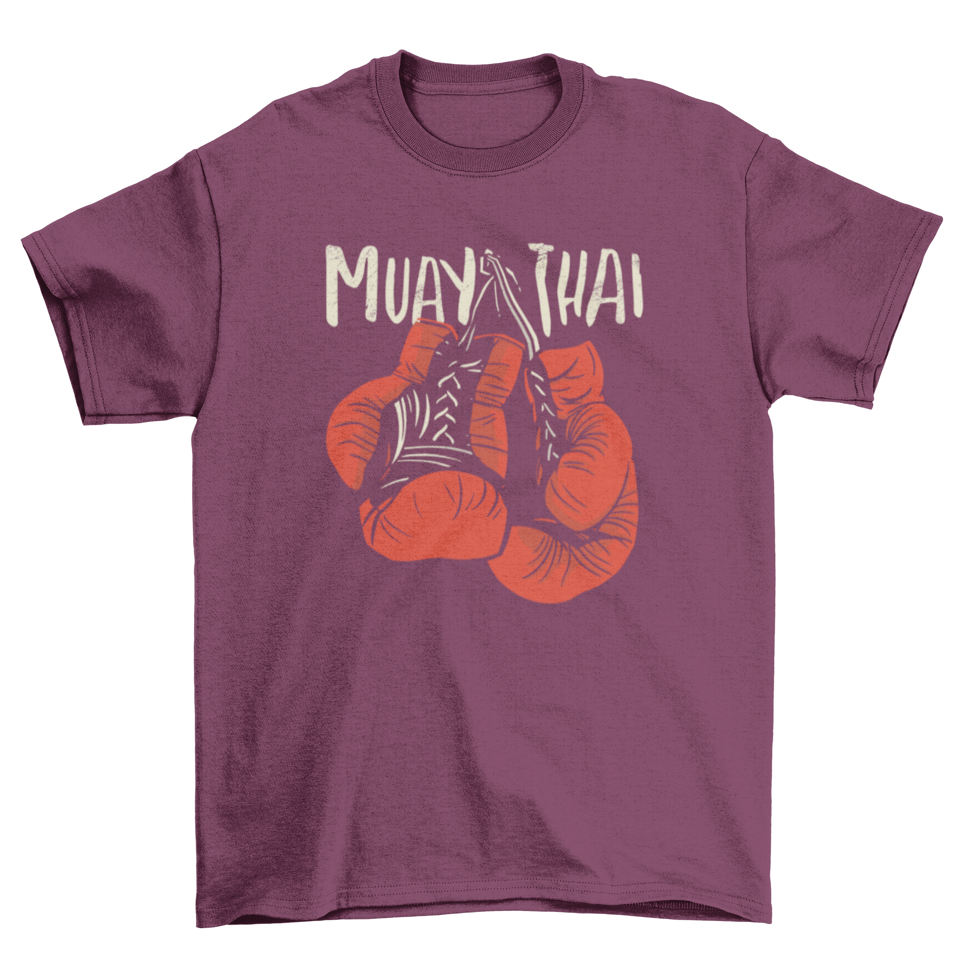 Muay Thai Gloves T-shirt featuring boxing gloves and text MUAY THAI, perfect for martial arts enthusiasts.