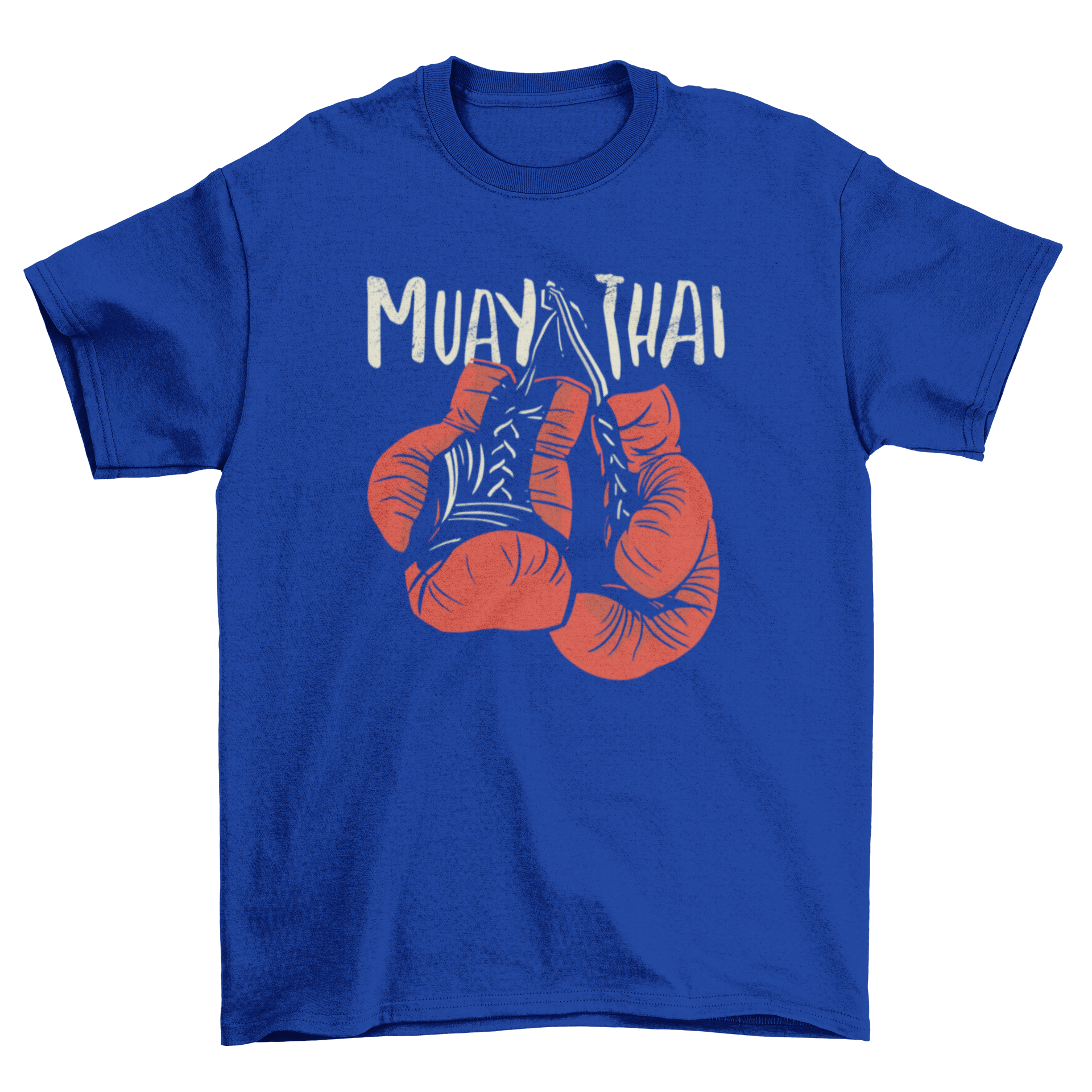 Muay Thai Gloves T-shirt featuring boxing gloves and text MUAY THAI, perfect for martial arts enthusiasts.