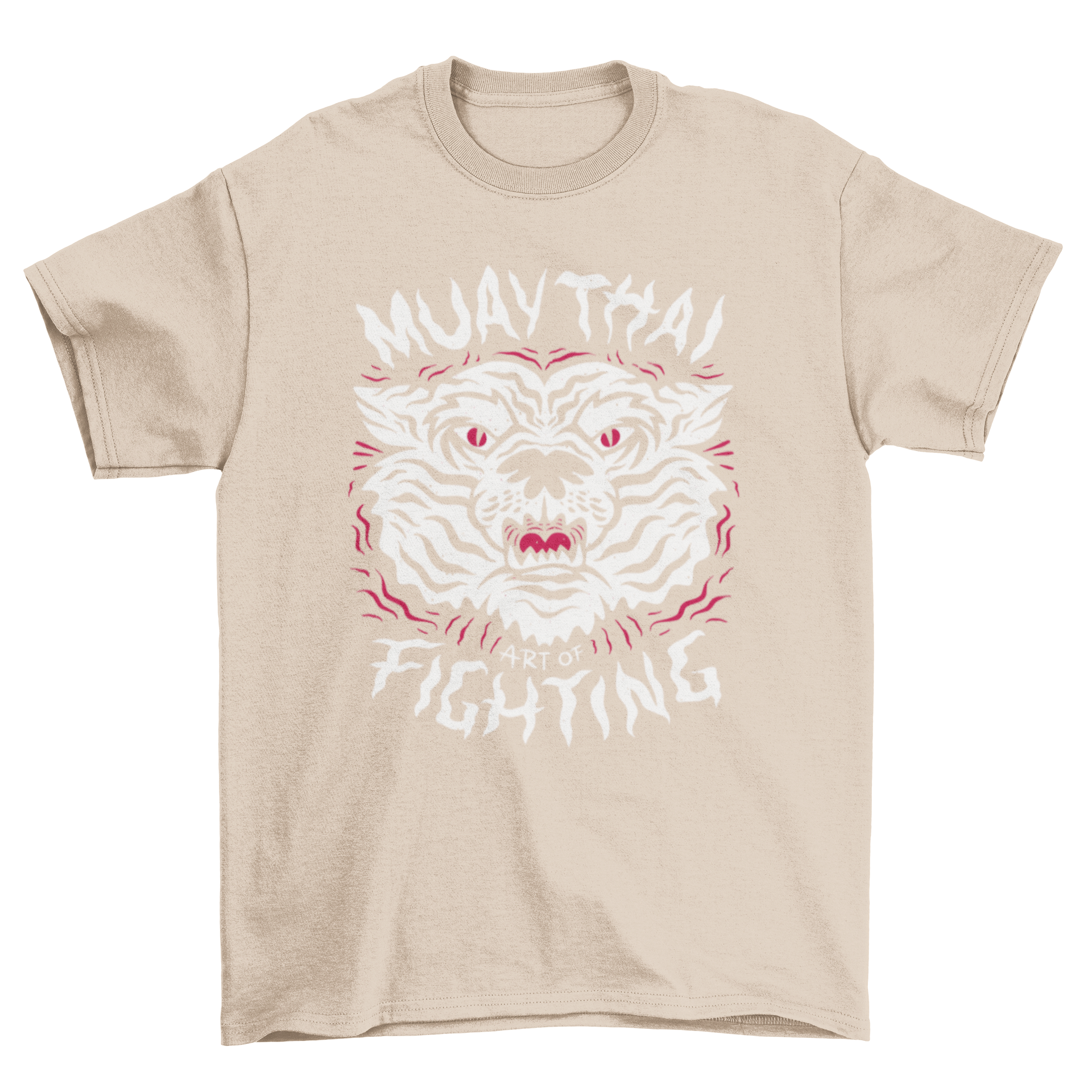 Muay Thai tiger t-shirt featuring a fierce tiger design and the quote 'Muay Thai art of fighting'.