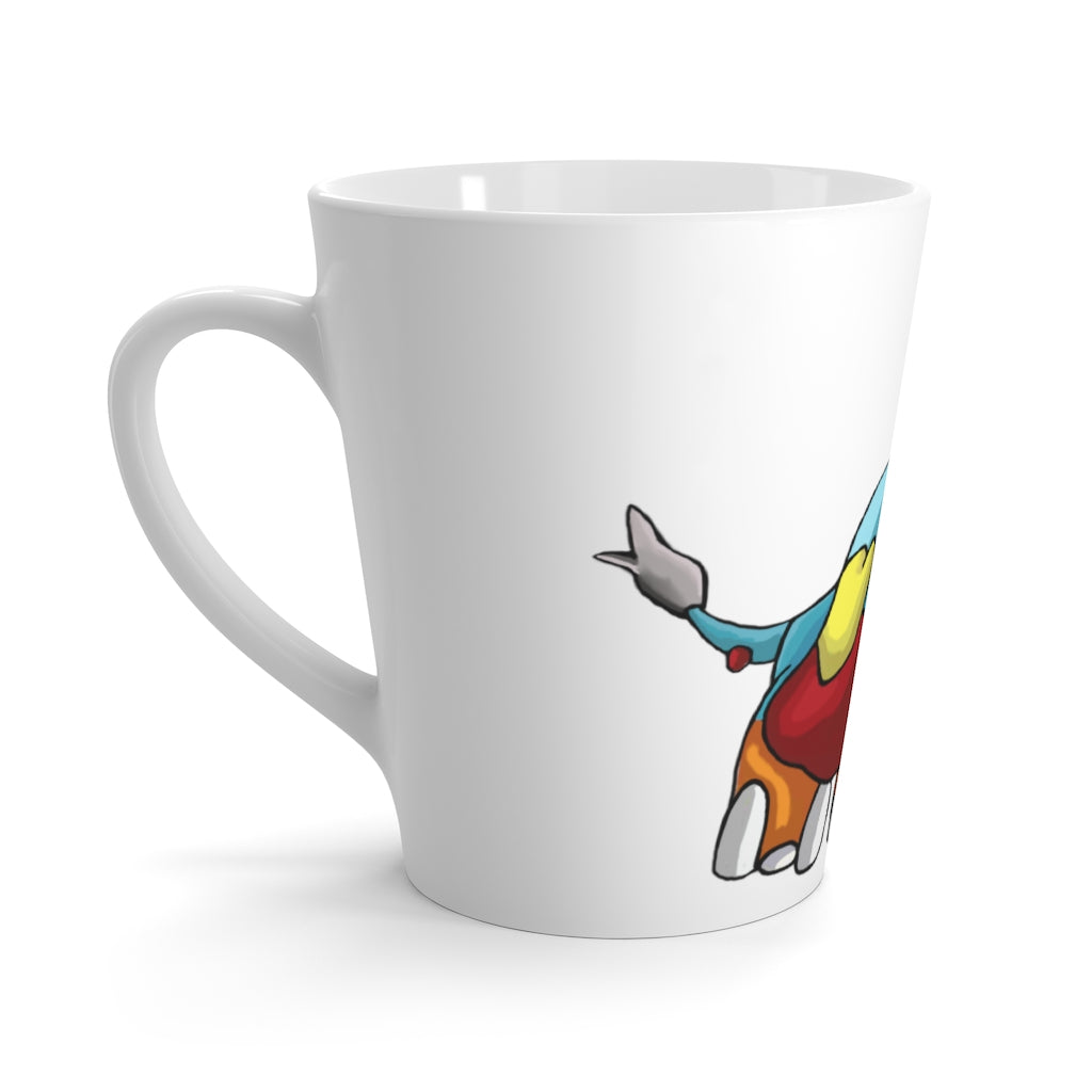 Mudphant Latte Mug in white ceramic with rounded corners and C-handle, showcasing vibrant sublimation print.