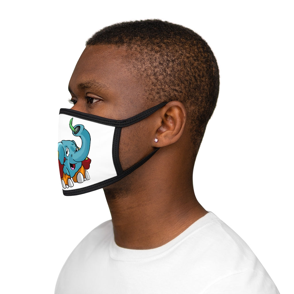 Mudphant Mixed-Fabric Face Mask featuring a black outer edge and earloops, made from polyester and cotton for comfort and style.