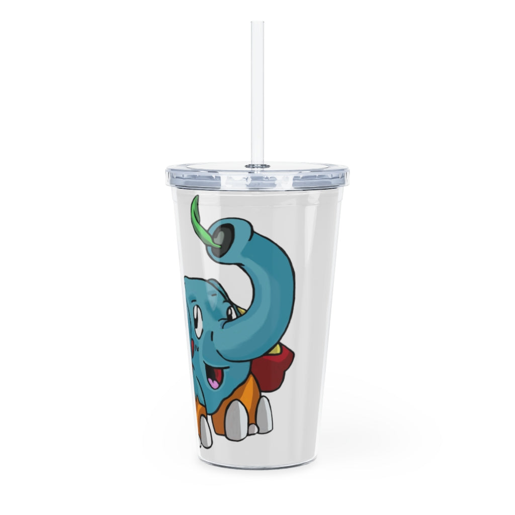 Mudphant Plastic Tumbler with Straw, featuring a customizable design and double wall insulation, perfect for events and gatherings.