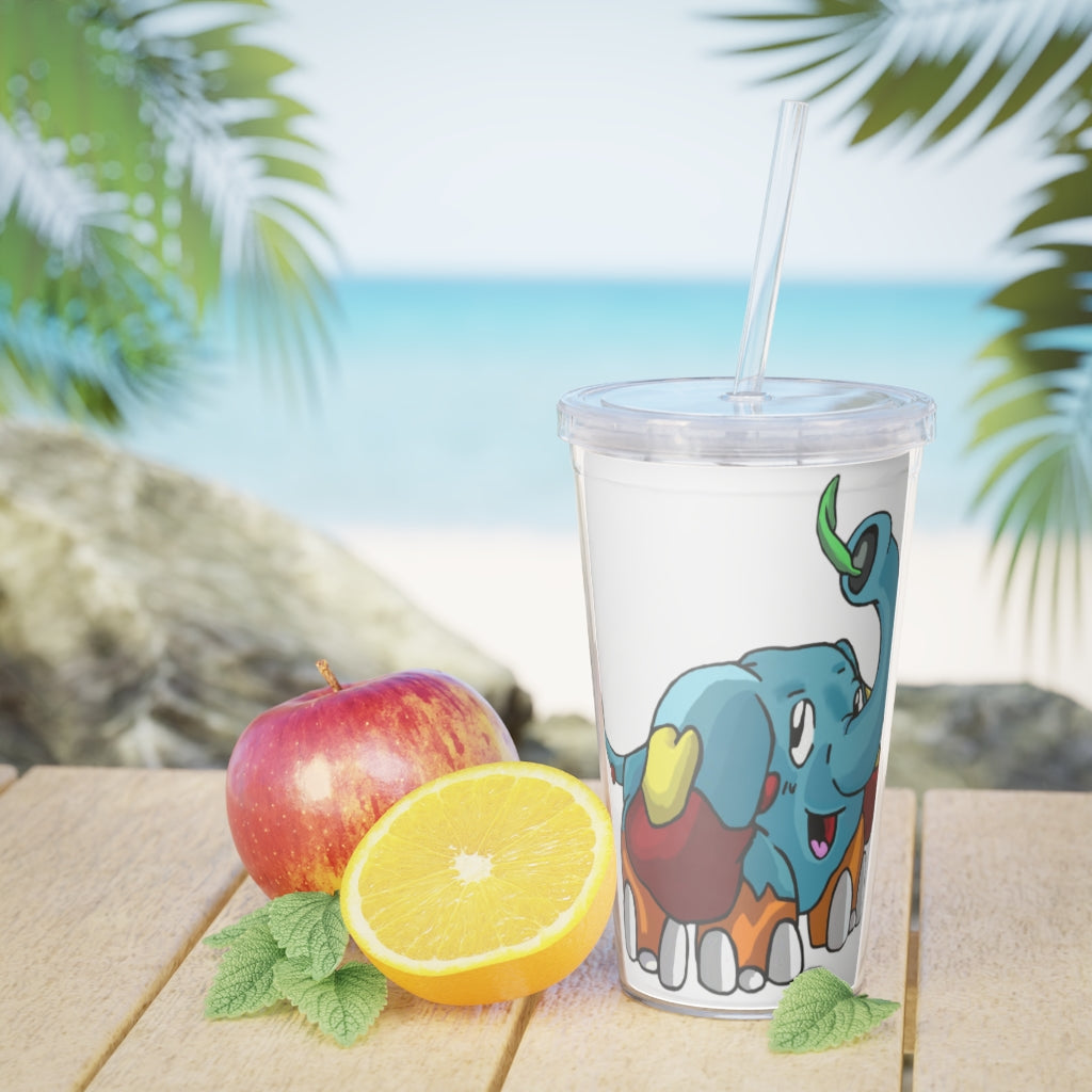 Mudphant Plastic Tumbler with Straw, featuring a customizable design and double wall insulation, perfect for events and gatherings.