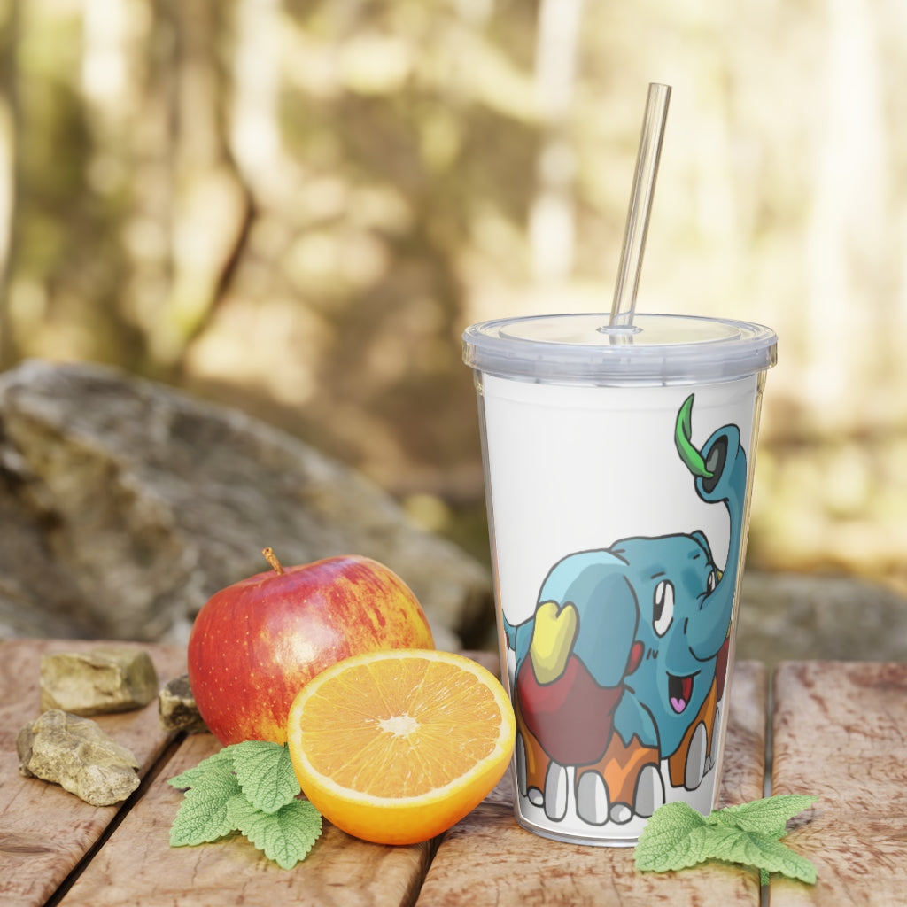 Mudphant Plastic Tumbler with Straw, featuring a customizable design and double wall insulation, perfect for events and gatherings.