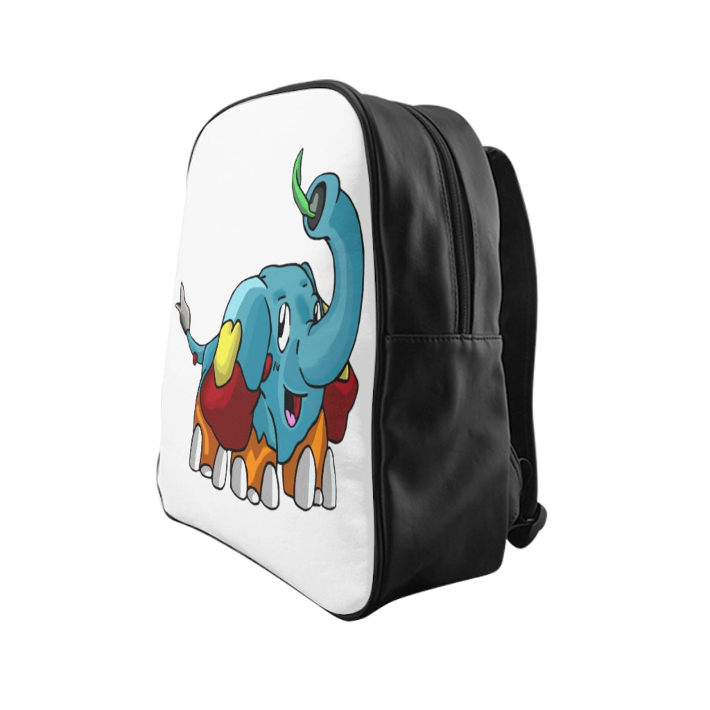 Mudphant School Backpack made of 100% PU leather with chocolate brown lining, featuring padded back and multiple inside pockets.