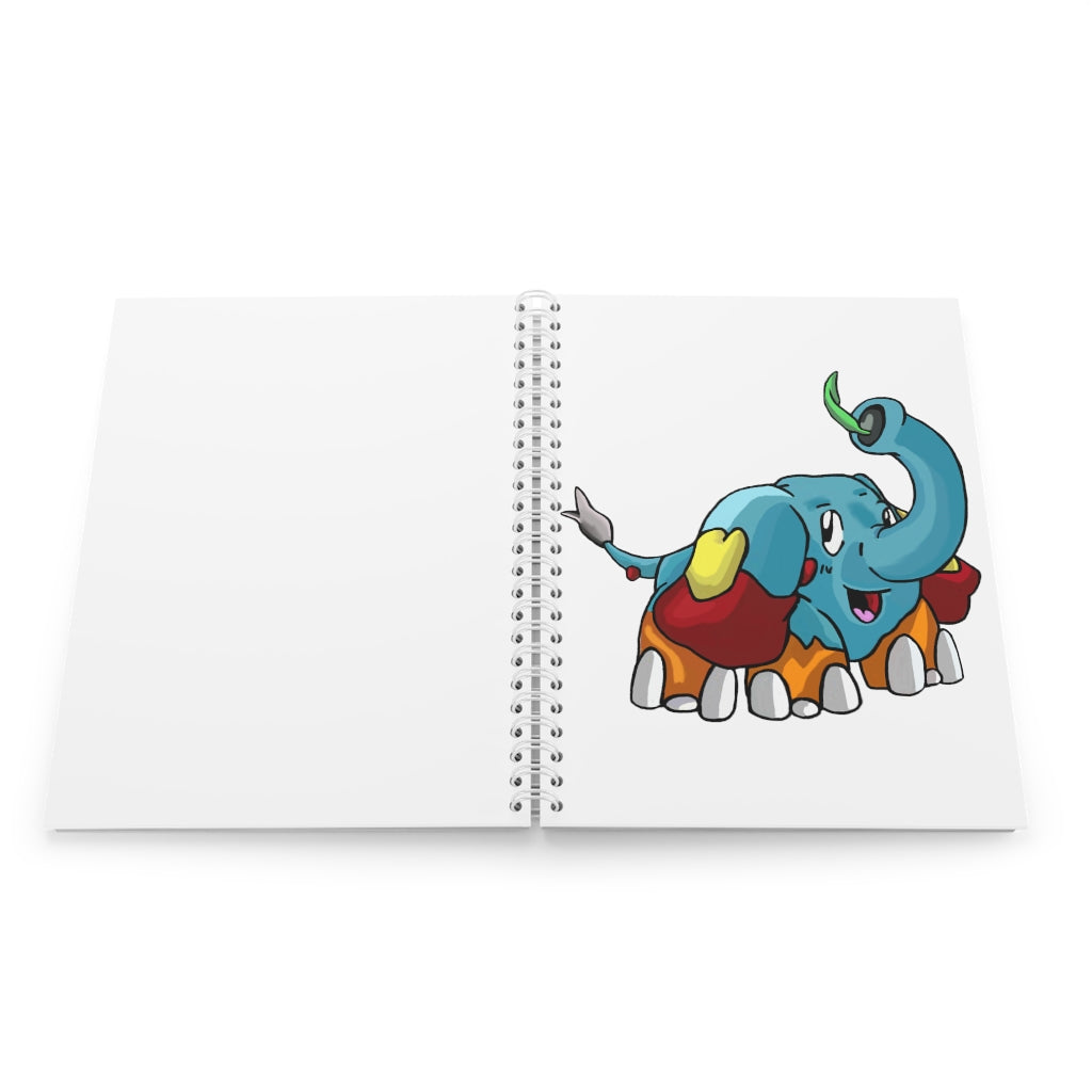 Mudphant Spiral Notebook with customizable covers and wide-ruled pages, featuring a semi-gloss laminated finish.