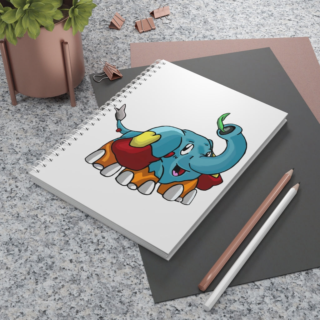 Mudphant Spiral Notebook with customizable covers and wide-ruled pages, featuring a semi-gloss laminated finish.