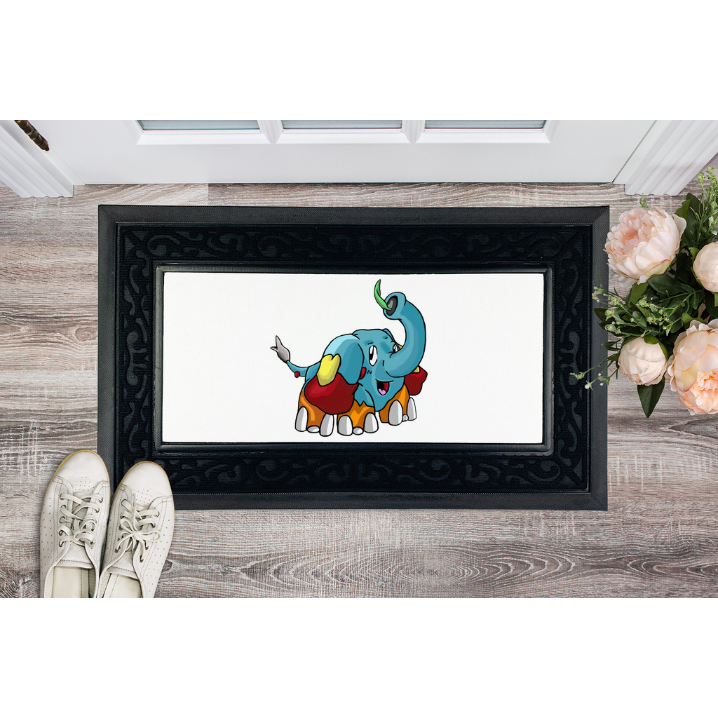 Mudphant Sublimation Heavy Duty Door Mat featuring a removable fabric center and non-slip rubber base, elegantly designed with a brush border.