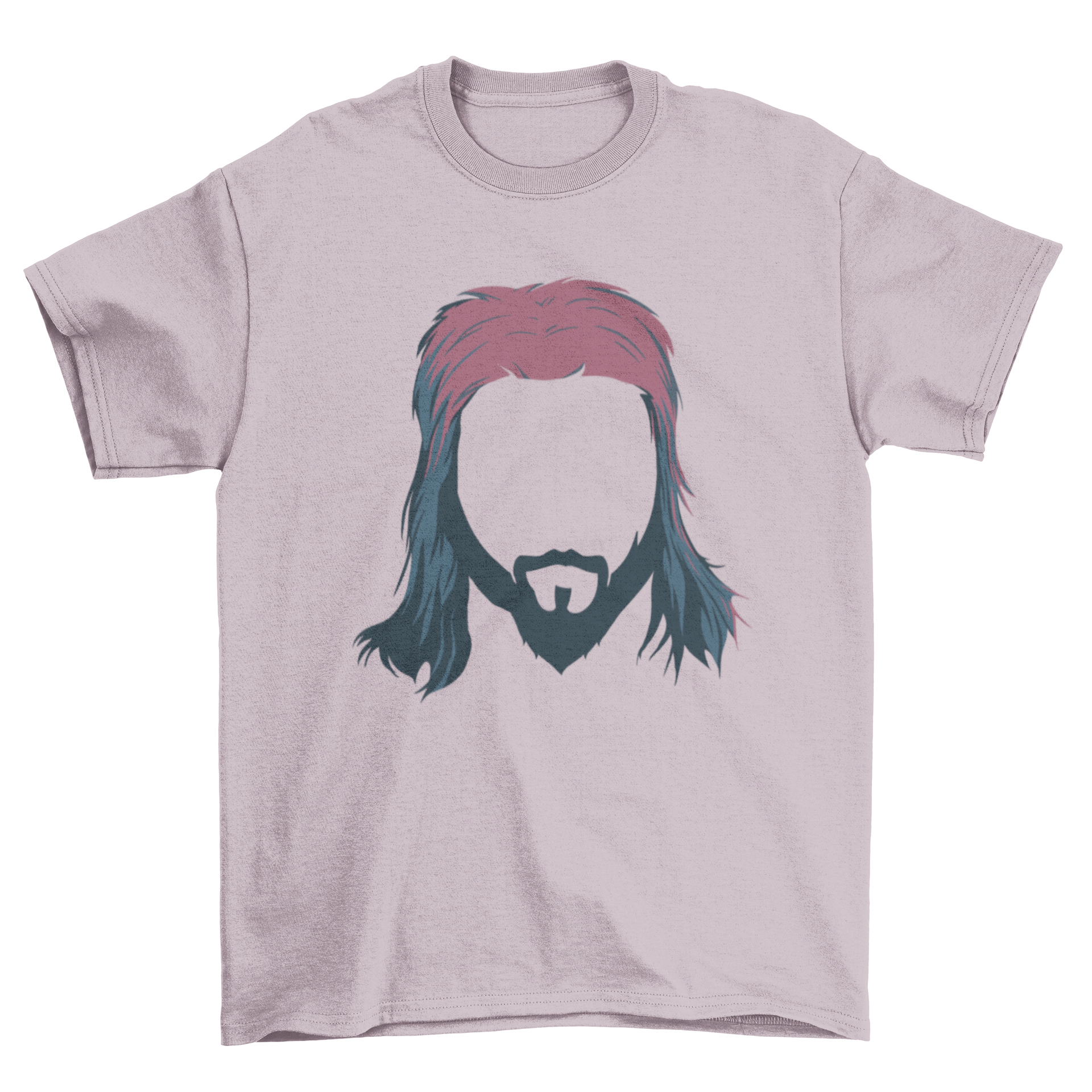 A stylish t-shirt featuring a graphic of a man with a mullet hairstyle, showcasing a trendy design.