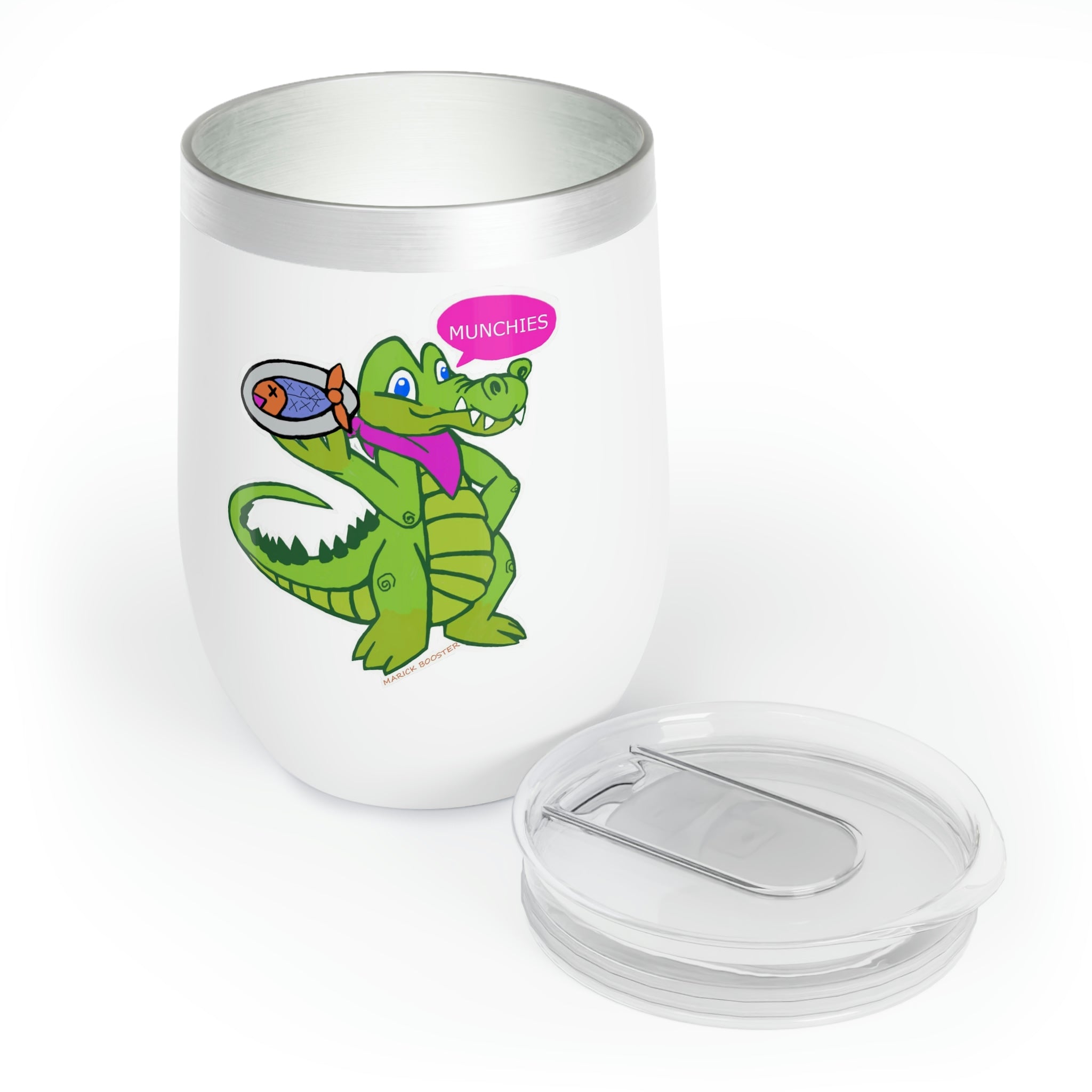 Munchies the Crocodile Chill Wine Tumbler in stainless steel with a stylish design, perfect for keeping wine at the right temperature.