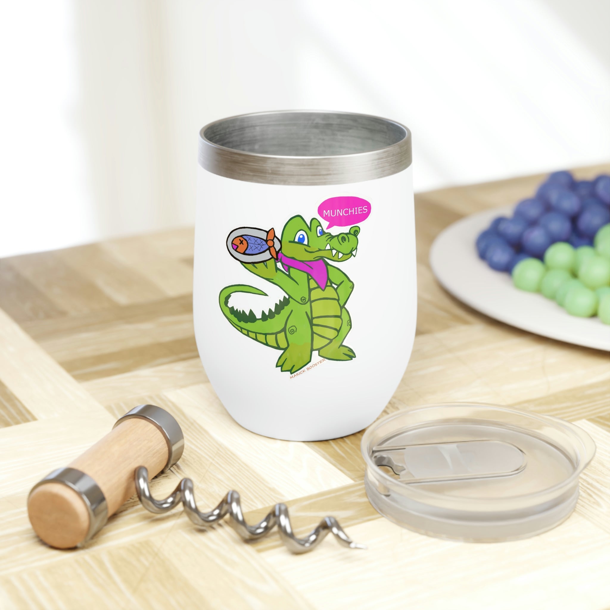 Munchies the Crocodile Chill Wine Tumbler in stainless steel with a stylish design, perfect for keeping wine at the right temperature.