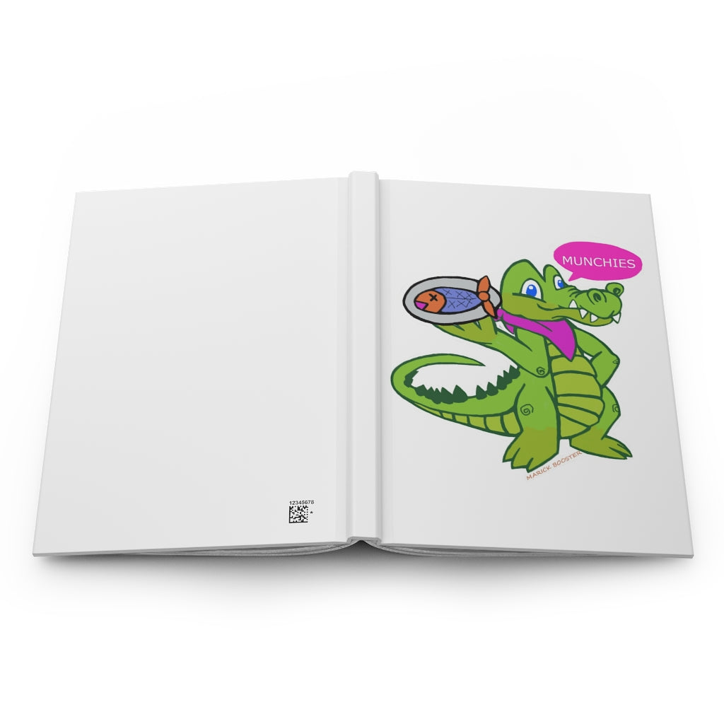 Munchies the Crocodile Hardcover Journal with matte finish, featuring a customizable cover and lined pages, perfect for personal journaling.