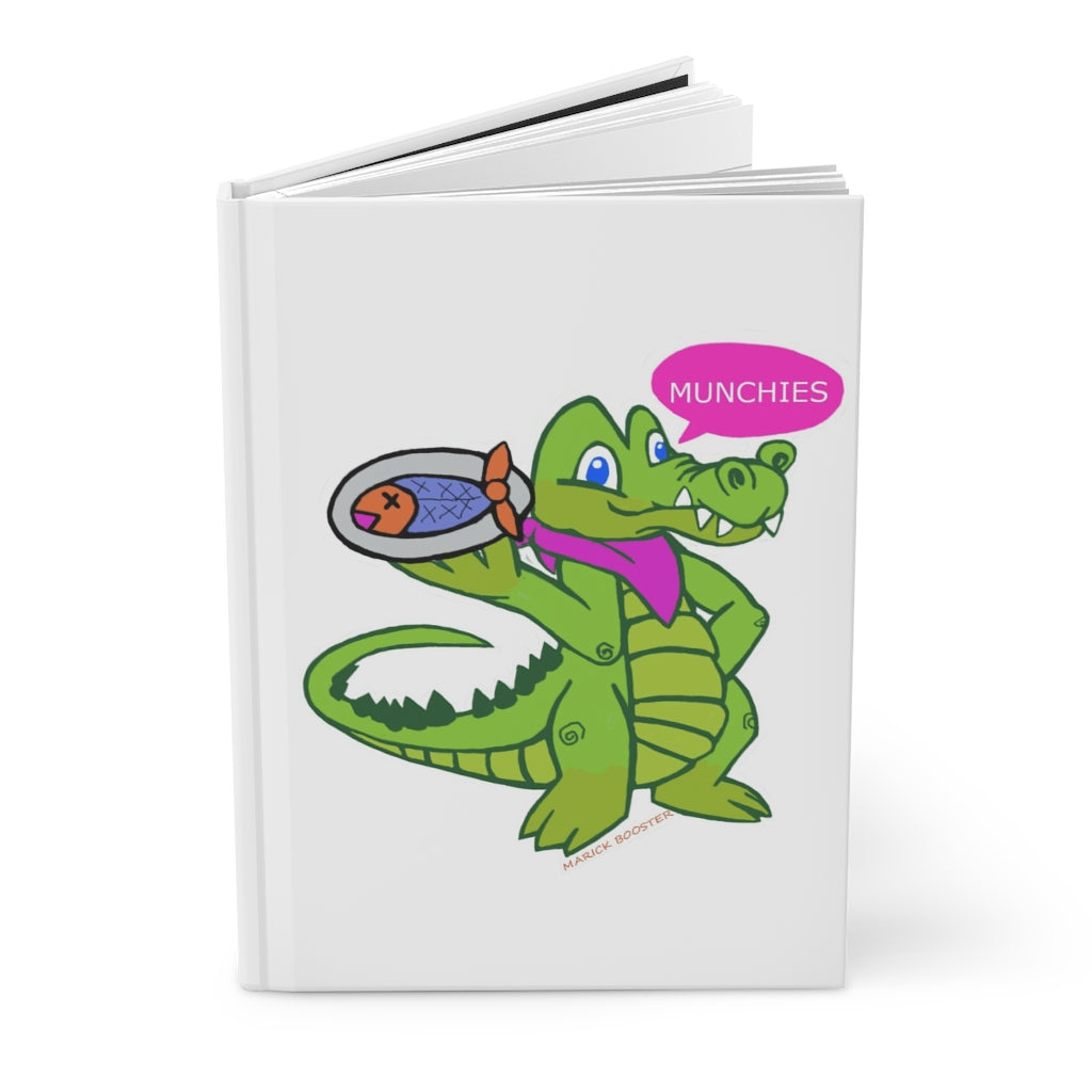 Munchies the Crocodile Hardcover Journal with matte finish, featuring customizable covers and lined pages, ideal for personal journaling.