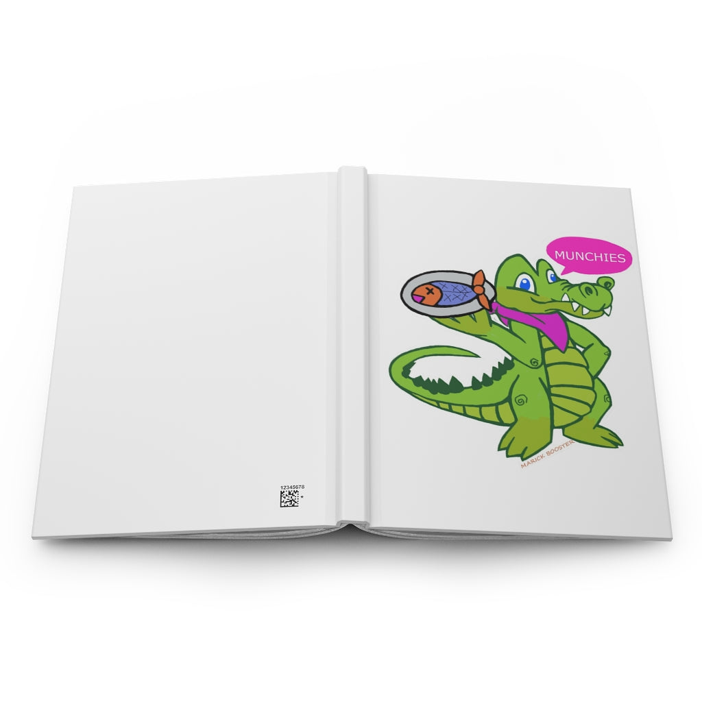 Munchies the Crocodile Hardcover Journal with matte finish, featuring customizable covers and lined pages, ideal for personal journaling.