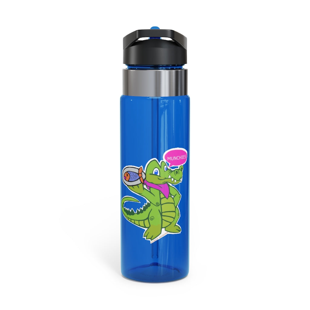 Munchies the Crocodile Kensington Tritan™ Sport Bottle, 20oz, featuring a stylish design, carabiner hook, and spill-resistant lid.