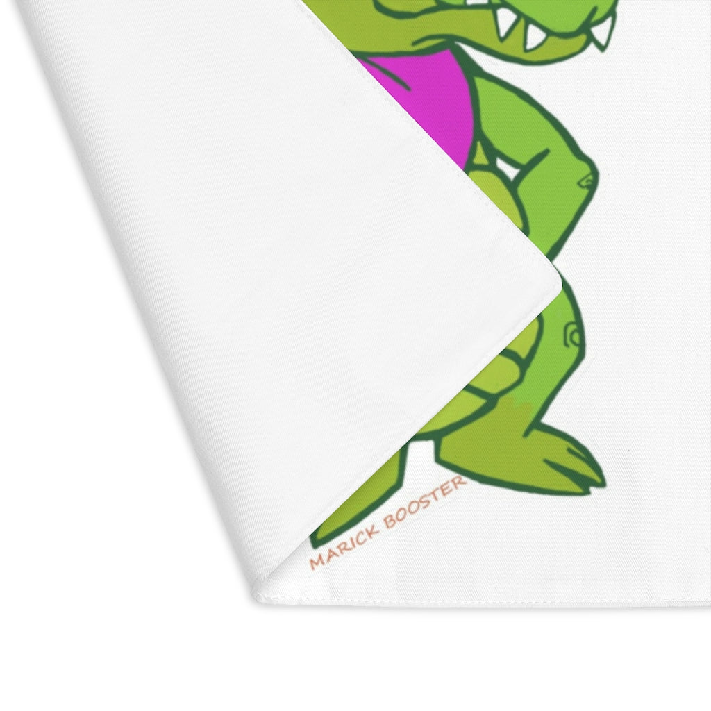 Munchies the Crocodile Placemat featuring a playful crocodile design on one side and a natural back, made from durable cotton.