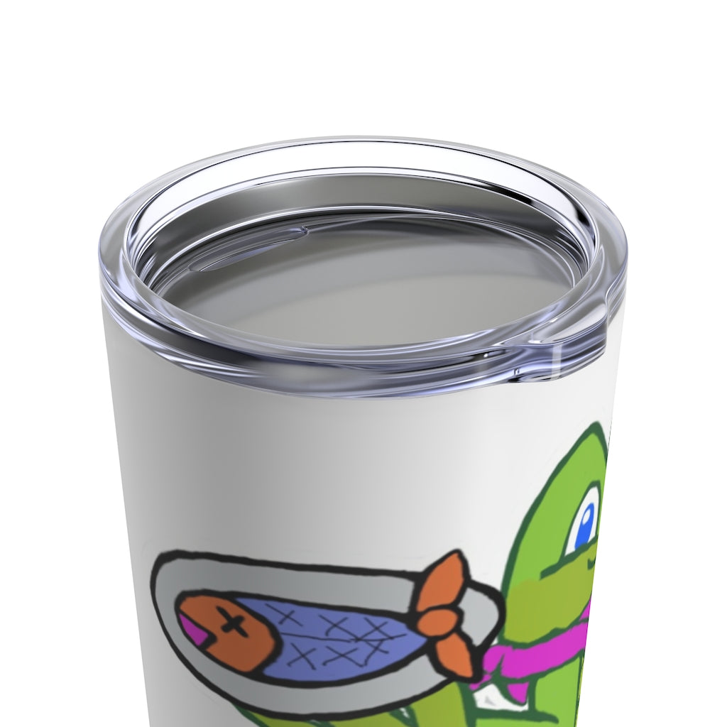 Munchies the Crocodile Tumbler in stainless steel with a playful crocodile design, featuring a see-thru plastic lid.