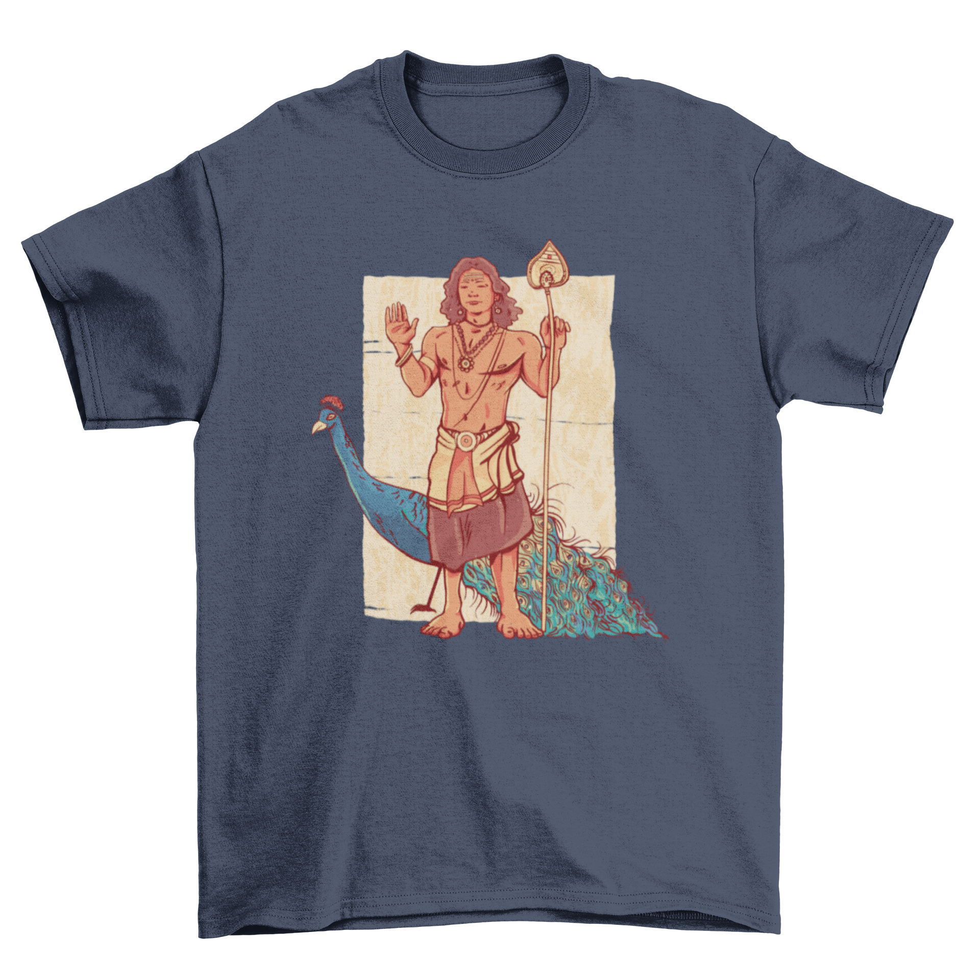 Murugan t-shirt featuring a vibrant design of the Hindu god of war, showcasing intricate artwork and high-quality fabric.