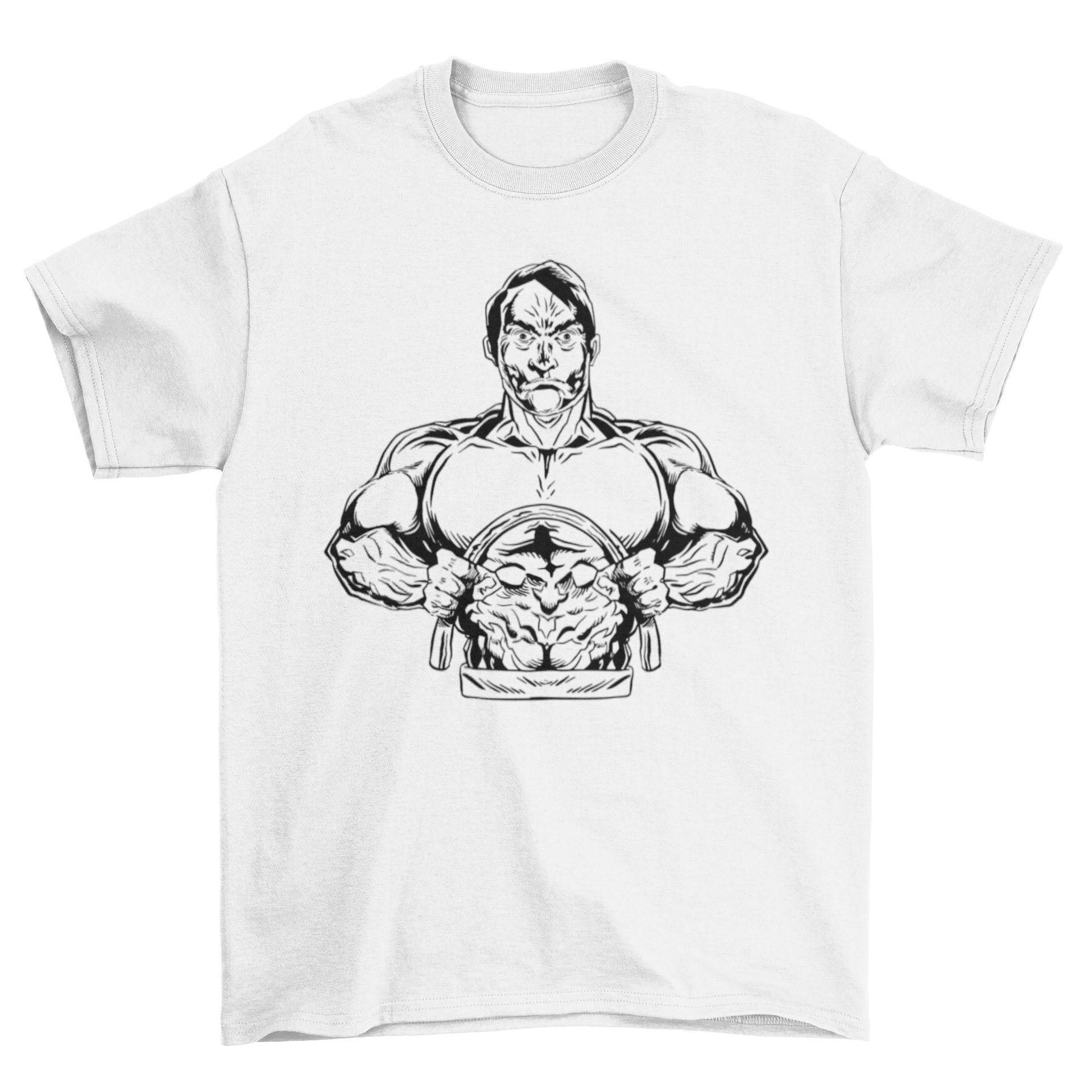 Muscle Strong Man T-shirt featuring a bold graphic design of a muscular man, perfect for fitness enthusiasts.