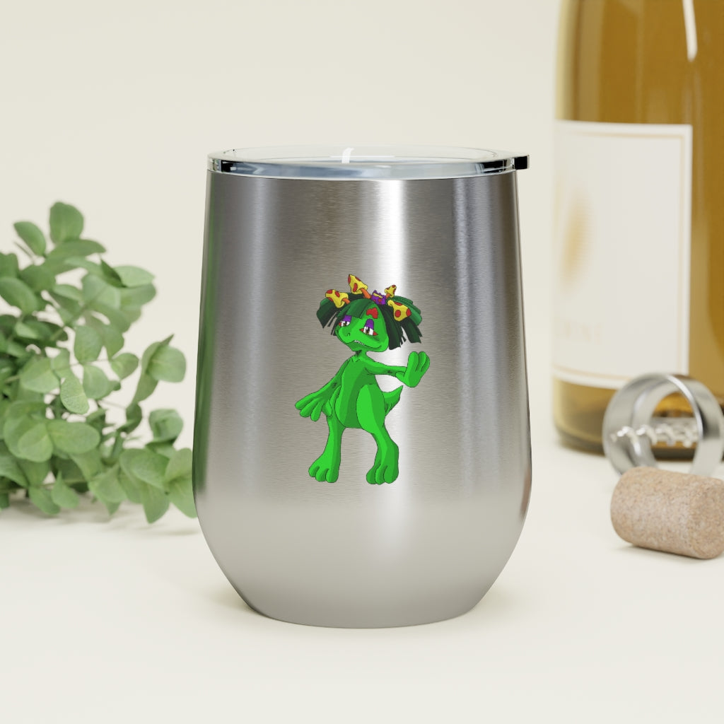 Mushamep 12oz Insulated Wine Tumbler with clear lid, showcasing stylish design and stainless steel construction.