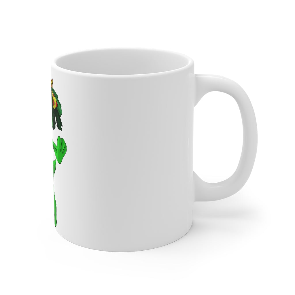 Mushamep Mug 11oz in white ceramic with rounded corners and C-handle, perfect for coffee, tea, and hot chocolate.