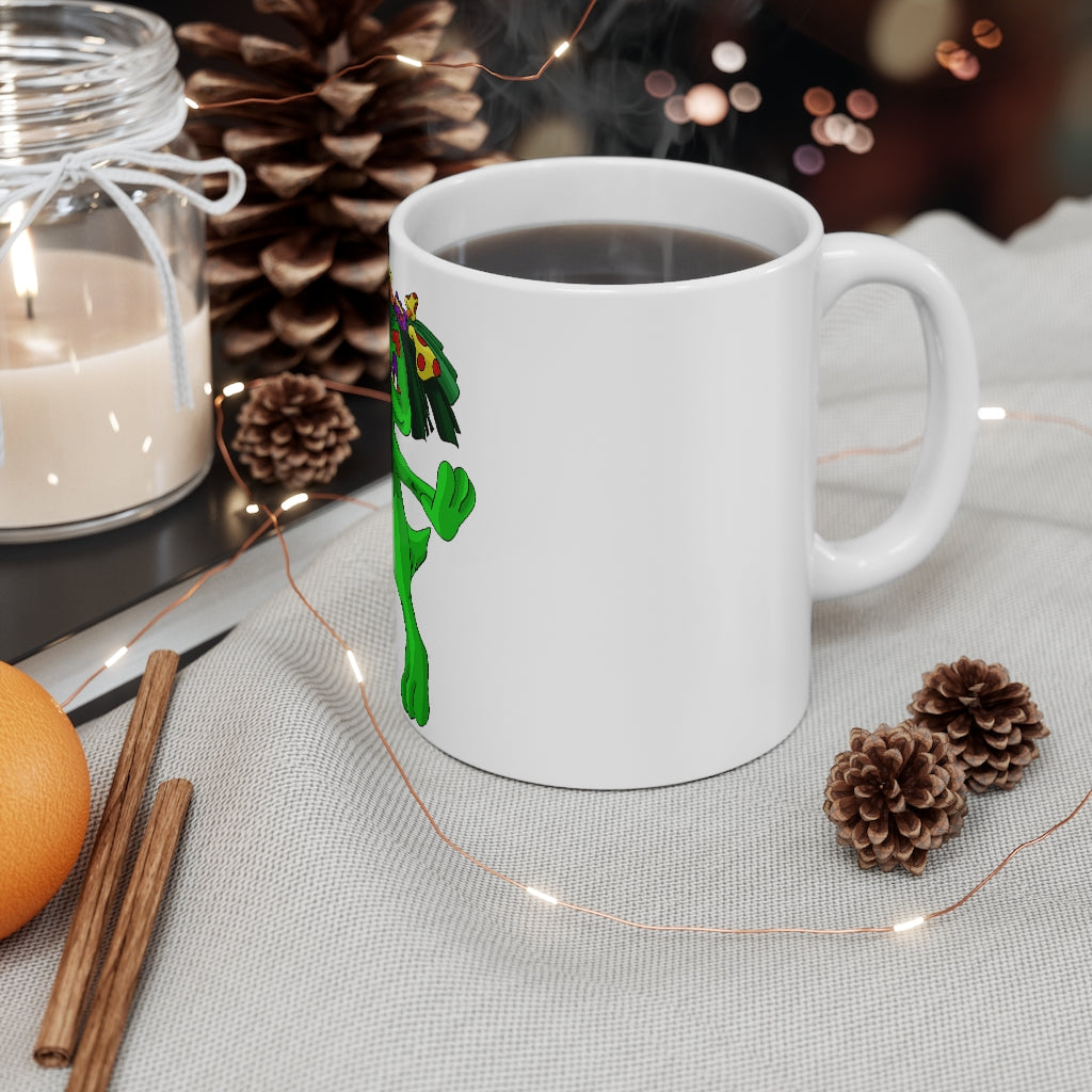 Mushamep Mug 11oz in white ceramic with rounded corners and C-handle, perfect for coffee, tea, and hot chocolate.