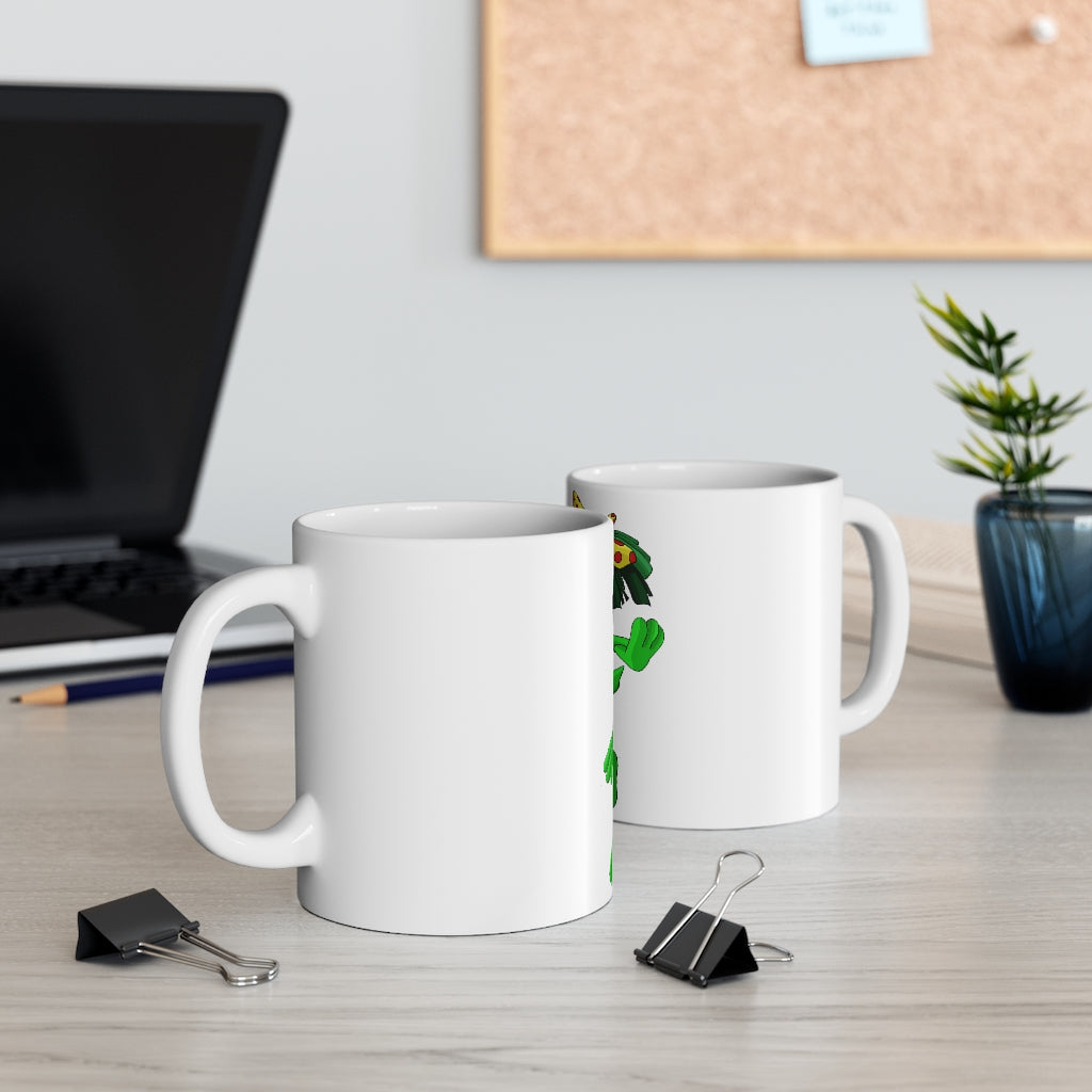 Mushamep Mug 11oz in white ceramic with rounded corners and C-handle, perfect for coffee, tea, and hot chocolate.