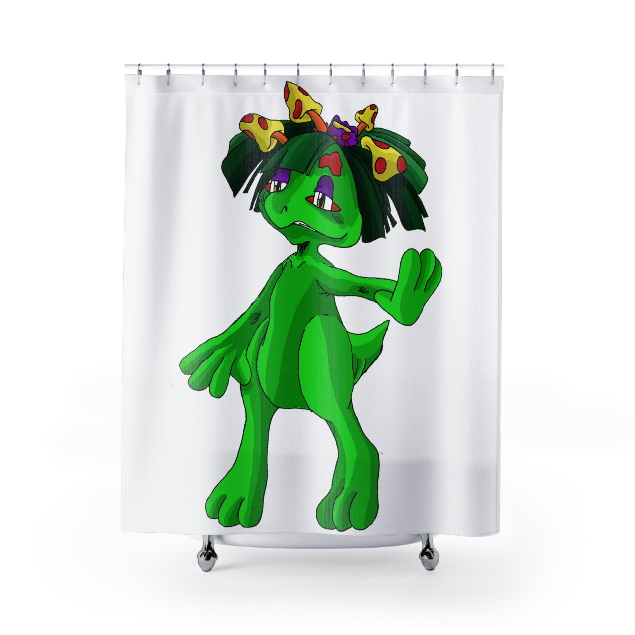 Mushamep Shower Curtain featuring vibrant designs on durable polyester fabric, enhancing bathroom decor.