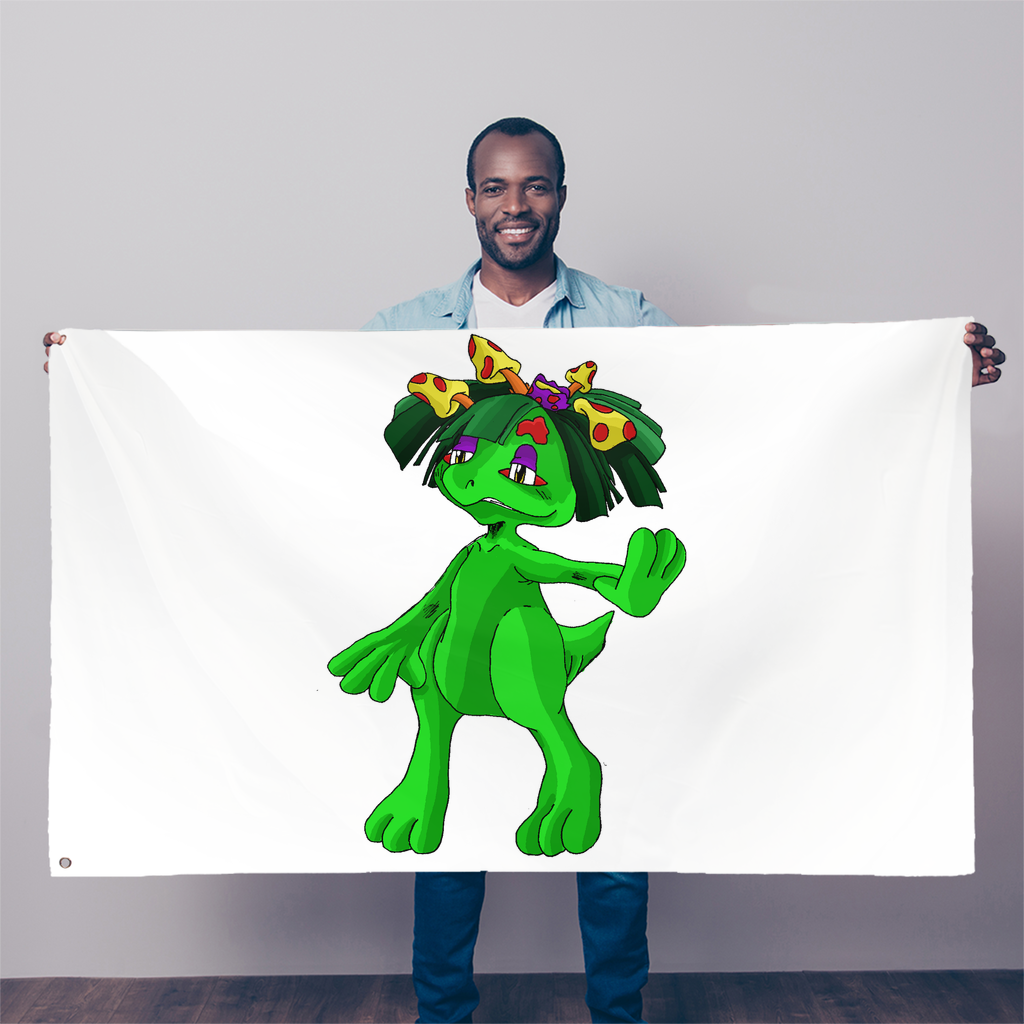 Mushamep Sublimation Flag measuring 5FT x 3FT, made of 100% polyester with vibrant colors and double-stitched edges, featuring two eyelets for easy hanging.