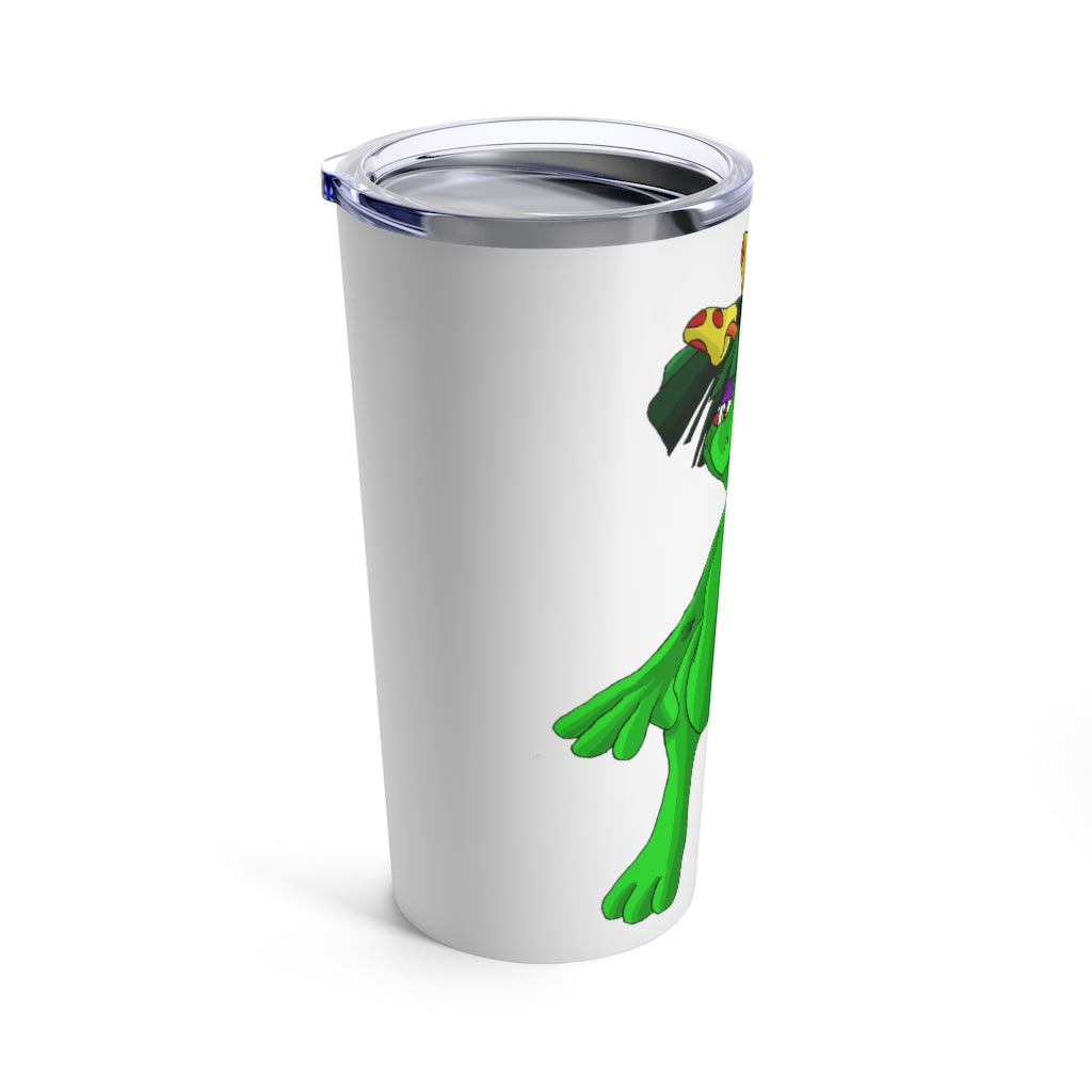 Mushamep Tumbler 20oz in stainless steel with a see-thru plastic lid, showcasing its sleek design and rounded corners.