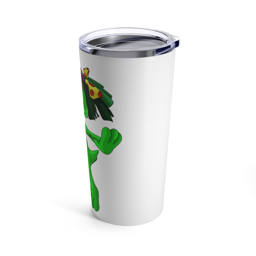 Mushamep Tumbler 20oz in stainless steel with a see-thru plastic lid, showcasing its sleek design and rounded corners.