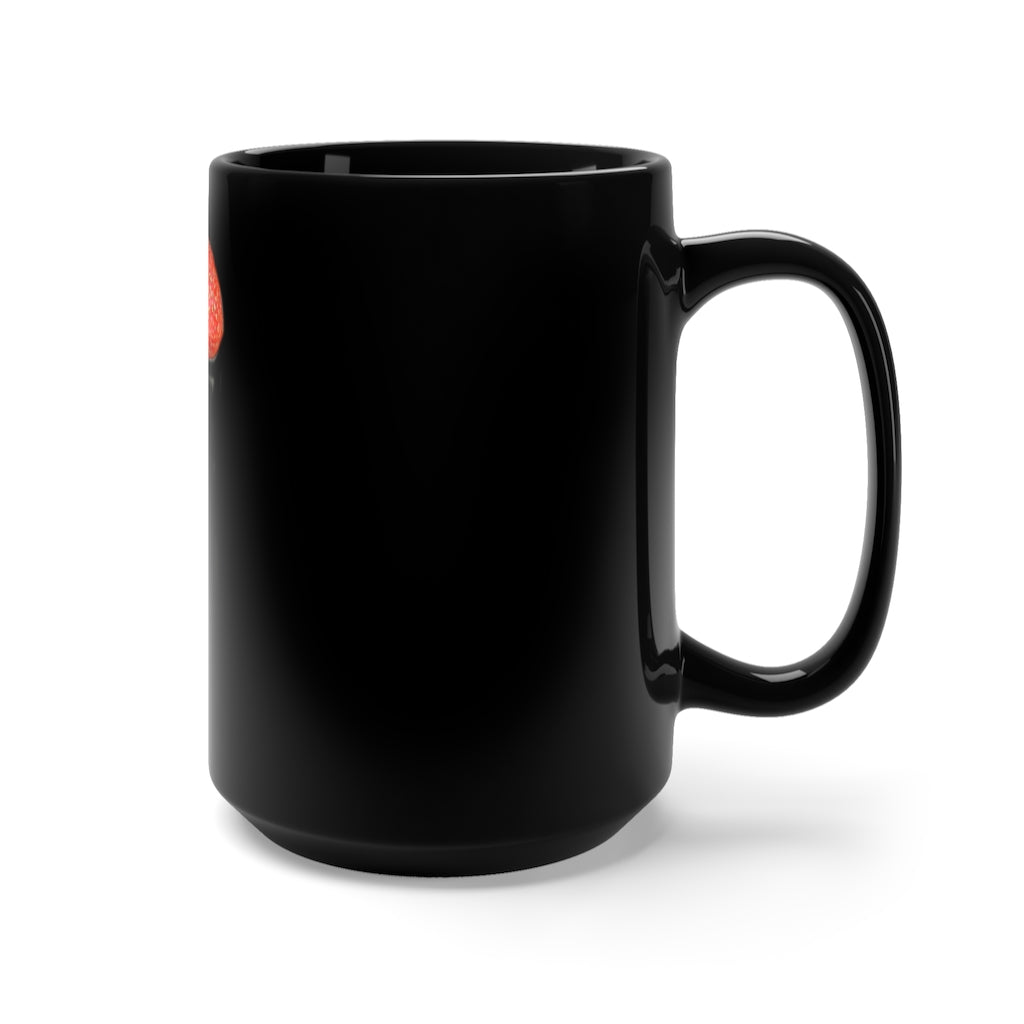 A stylish 15oz black ceramic mug with rounded corners and a comfortable C-handle, perfect for coffee and tea lovers.