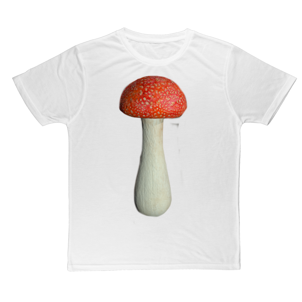 Mushroom Classic Sublimation Adult T-Shirt in vibrant colors, showcasing its soft polyester fabric and sublimation printing design.