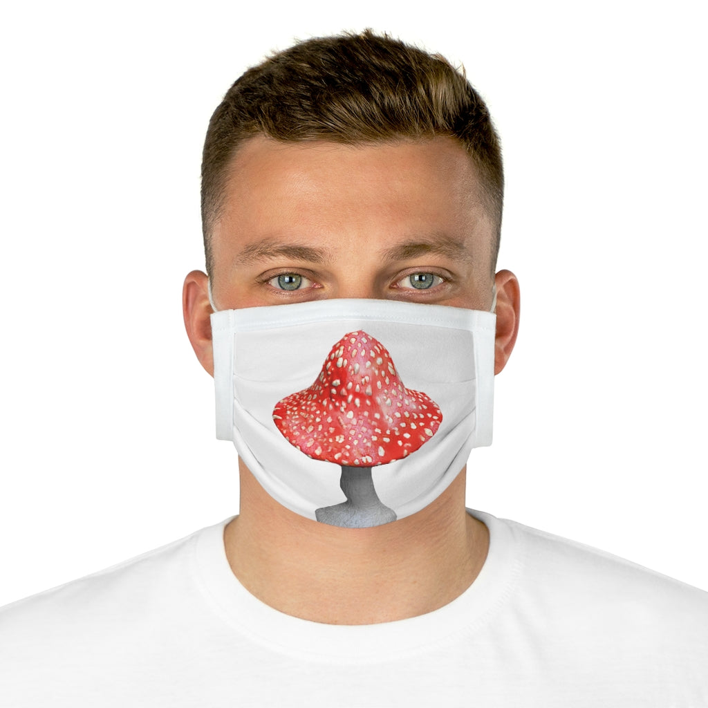 Mushroom Cotton Face Mask featuring a unique mushroom design, made from 100% cotton with adjustable earloops and nose wire.