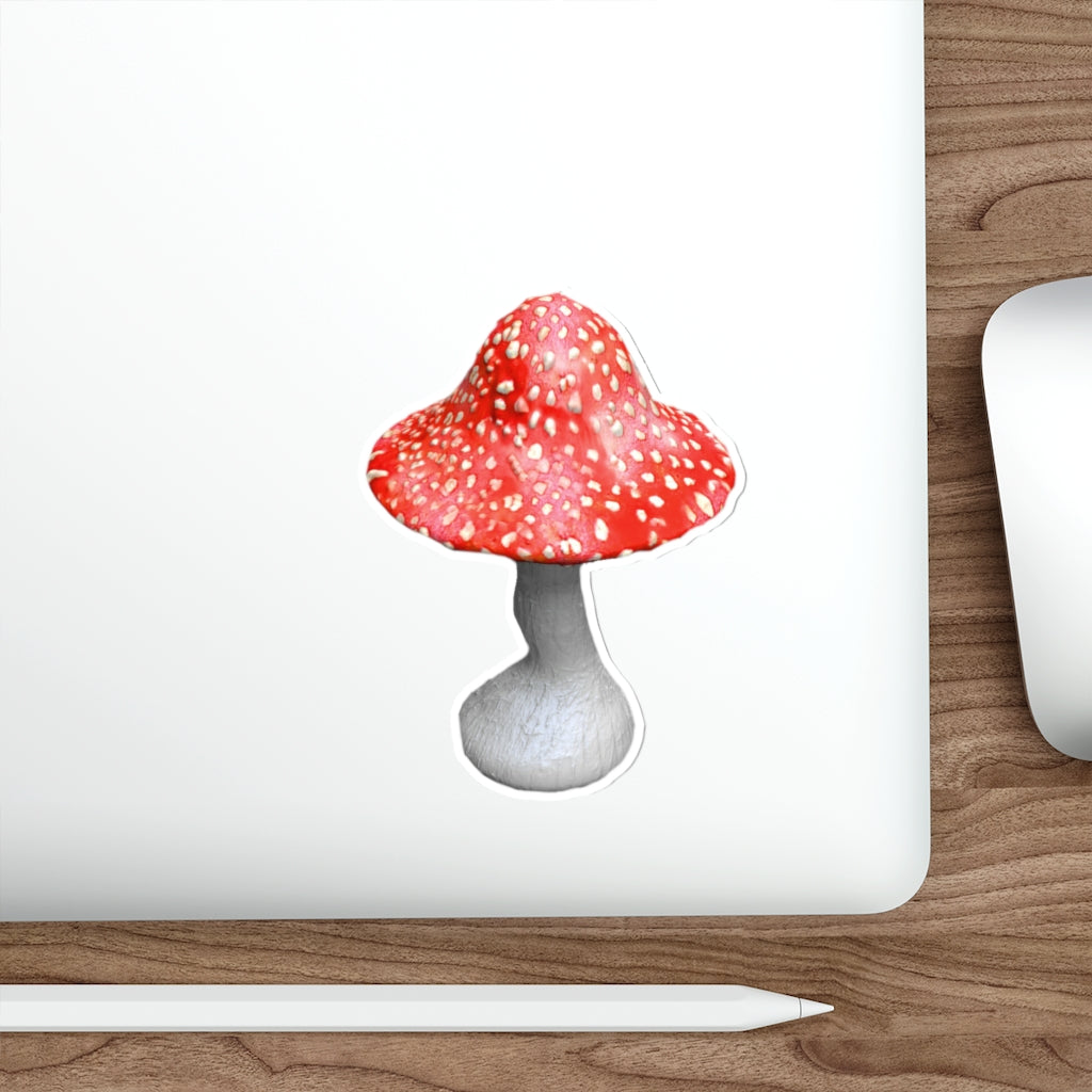 A collection of colorful mushroom die-cut stickers on a white background, showcasing various custom designs and shapes.