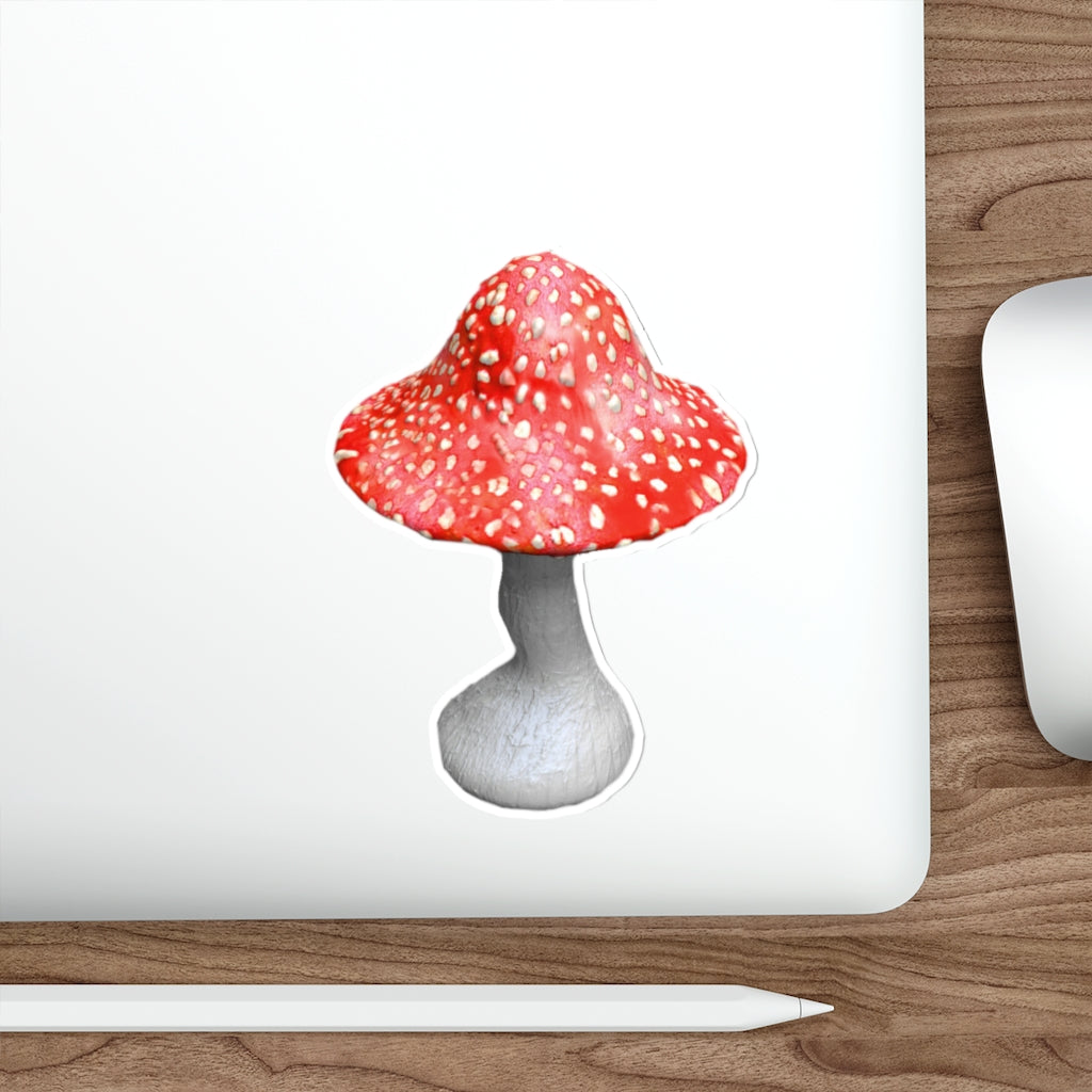 A collection of colorful mushroom die-cut stickers on a white background, showcasing various custom designs and shapes.