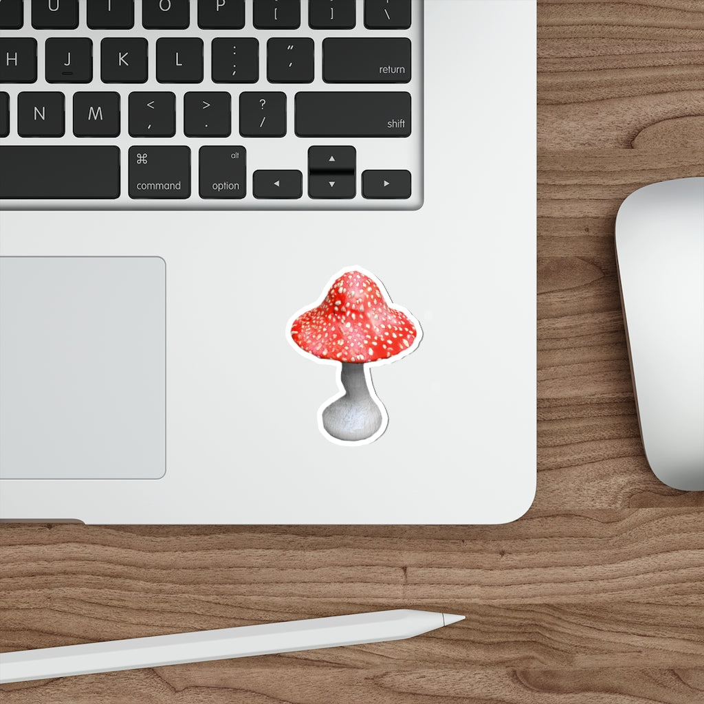 A collection of colorful mushroom die-cut stickers on a white background, showcasing various custom designs and shapes.